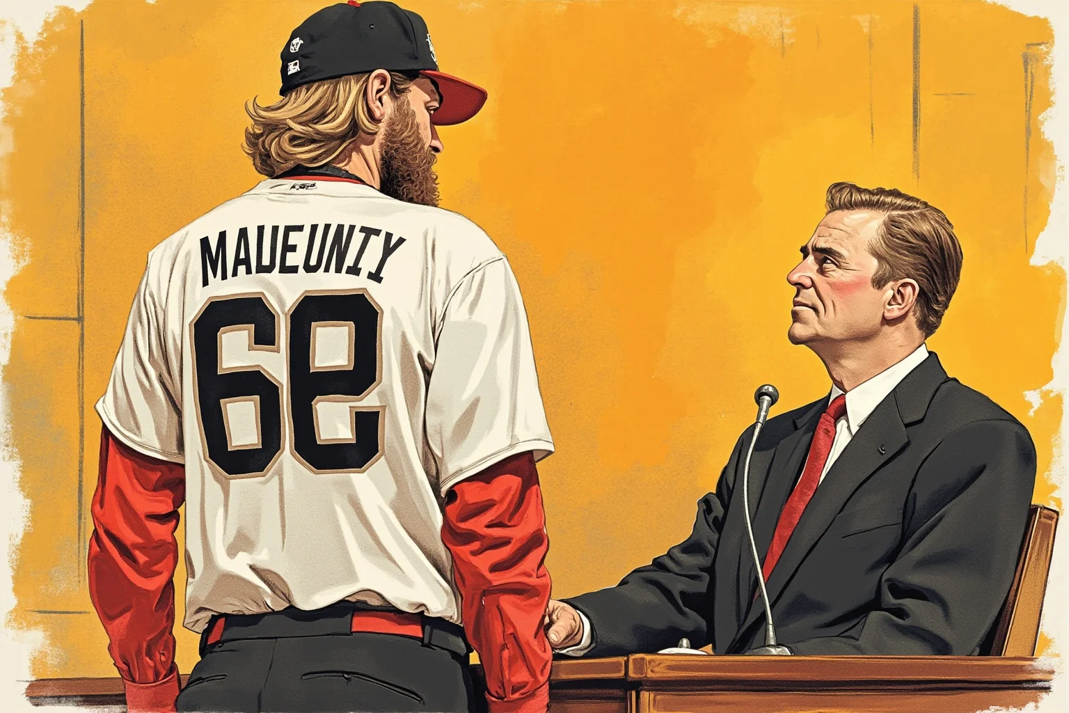 Worst Baseball Players Of All Time: 20 Infamous MLB Legends Everyone Remembers 19 Illustration of a baseball pitcher testifying at a courtroom witness stand