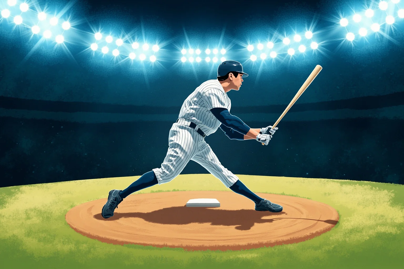 23 Olympic Sports That Don't Exist Anymore (And Why They Vanished) 23 Illustration of a baseball player mid-swing in a stadium under bright lights
