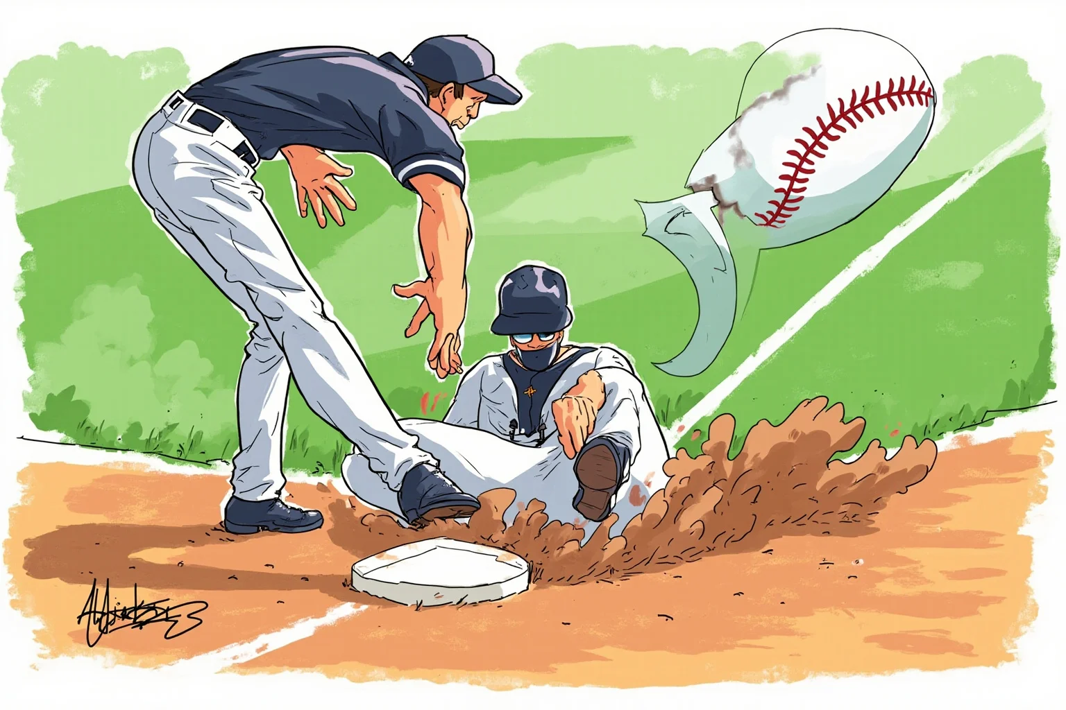 Worst Baseball Players Of All Time: 20 Infamous MLB Legends Everyone Remembers 11 Illustration of a baseball rolling between a first baseman's legs during a World Series game