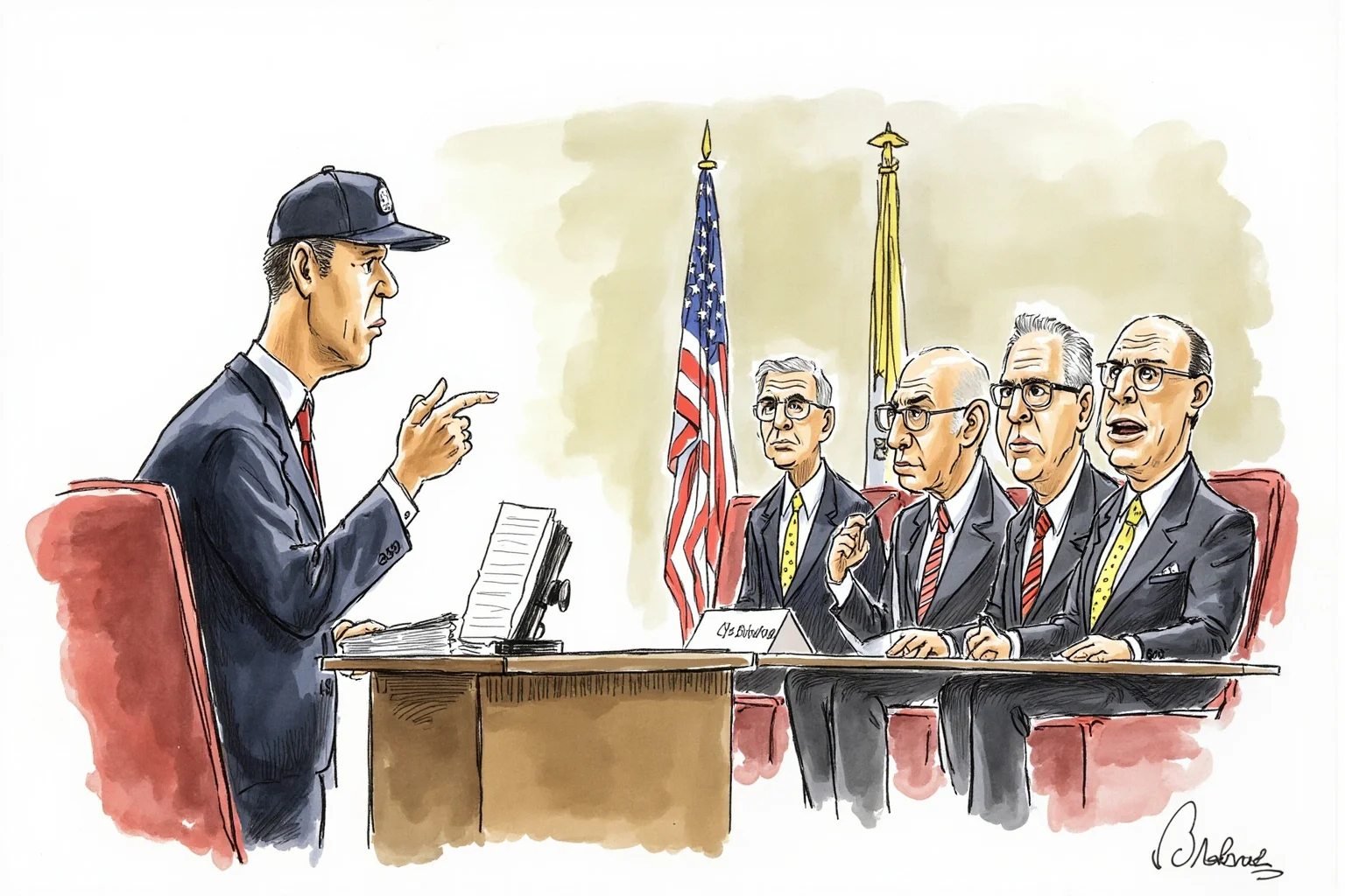 Worst Baseball Players Of All Time: 20 Infamous MLB Legends Everyone Remembers 18 Illustration of a baseball star testifying before a congressional-style hearing panel