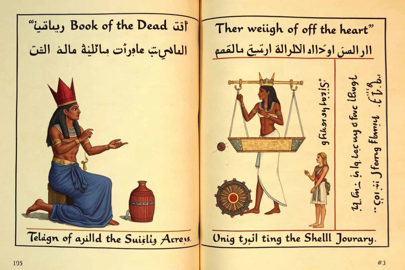 Illustration of a Book of the Dead papyrus scene showing the weighing of the heart ceremony