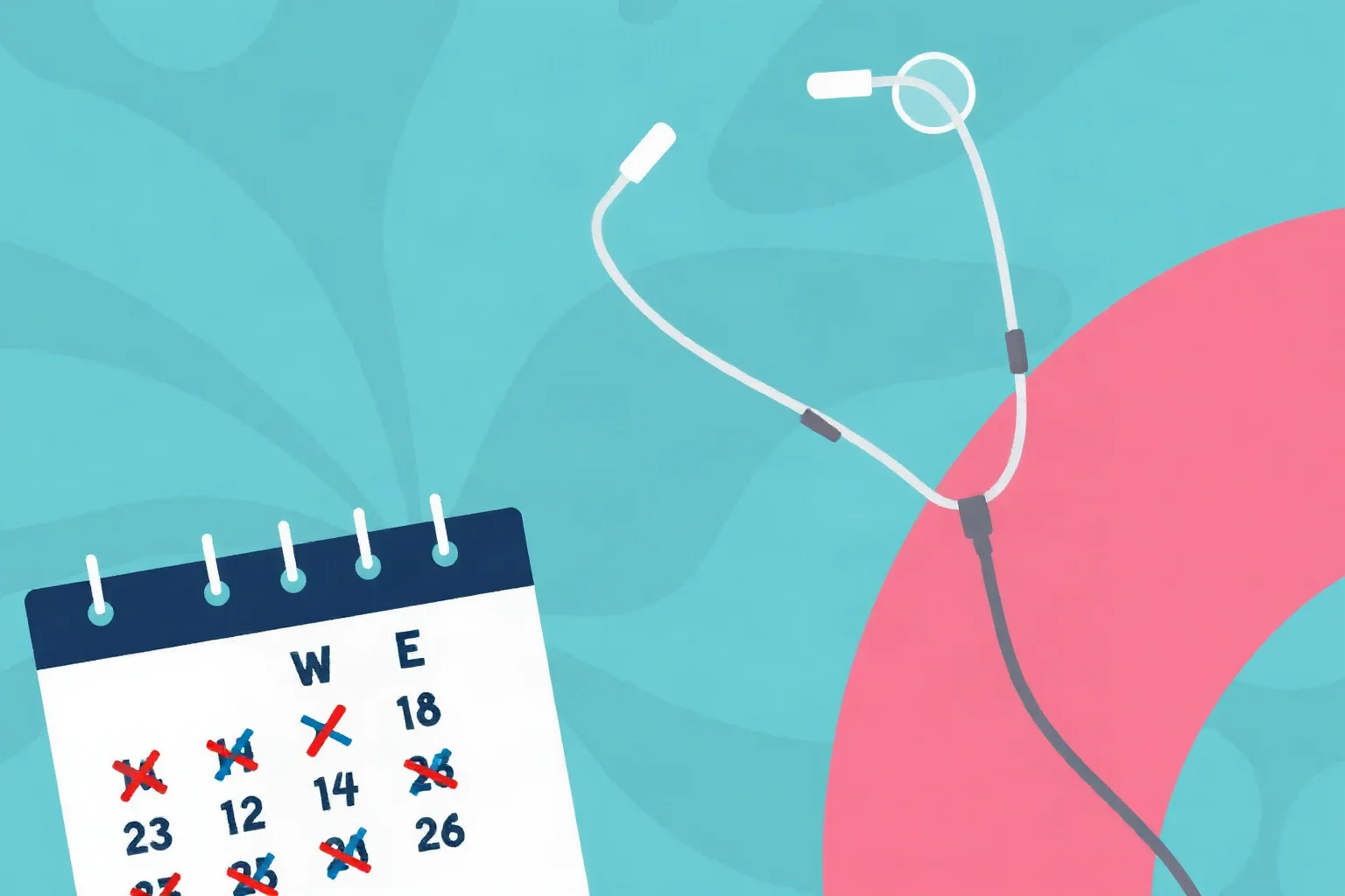 Illustration of a calendar with days crossed off next to a stethoscope, symbolizing medical monitoring over time