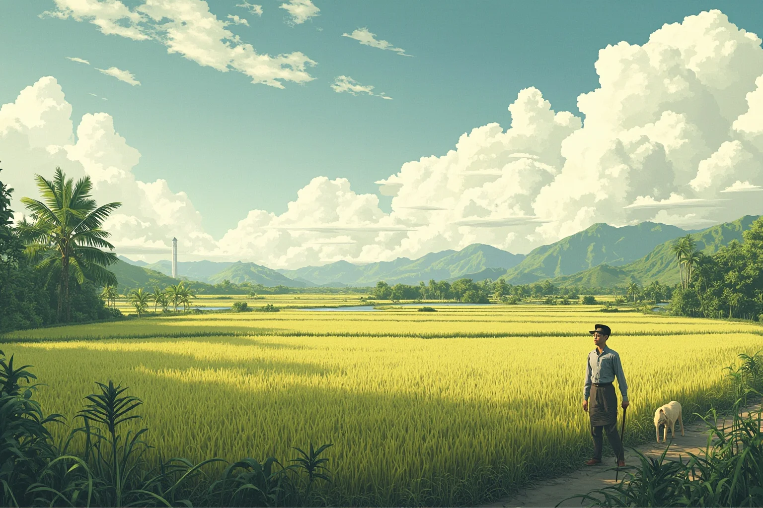 10 of History's Most Evil People & 10 of Its Greatest Heroes 4 Illustration of a Cambodian rice field and rural landscape evoking the 1970s, empty and haunting, no real people shown