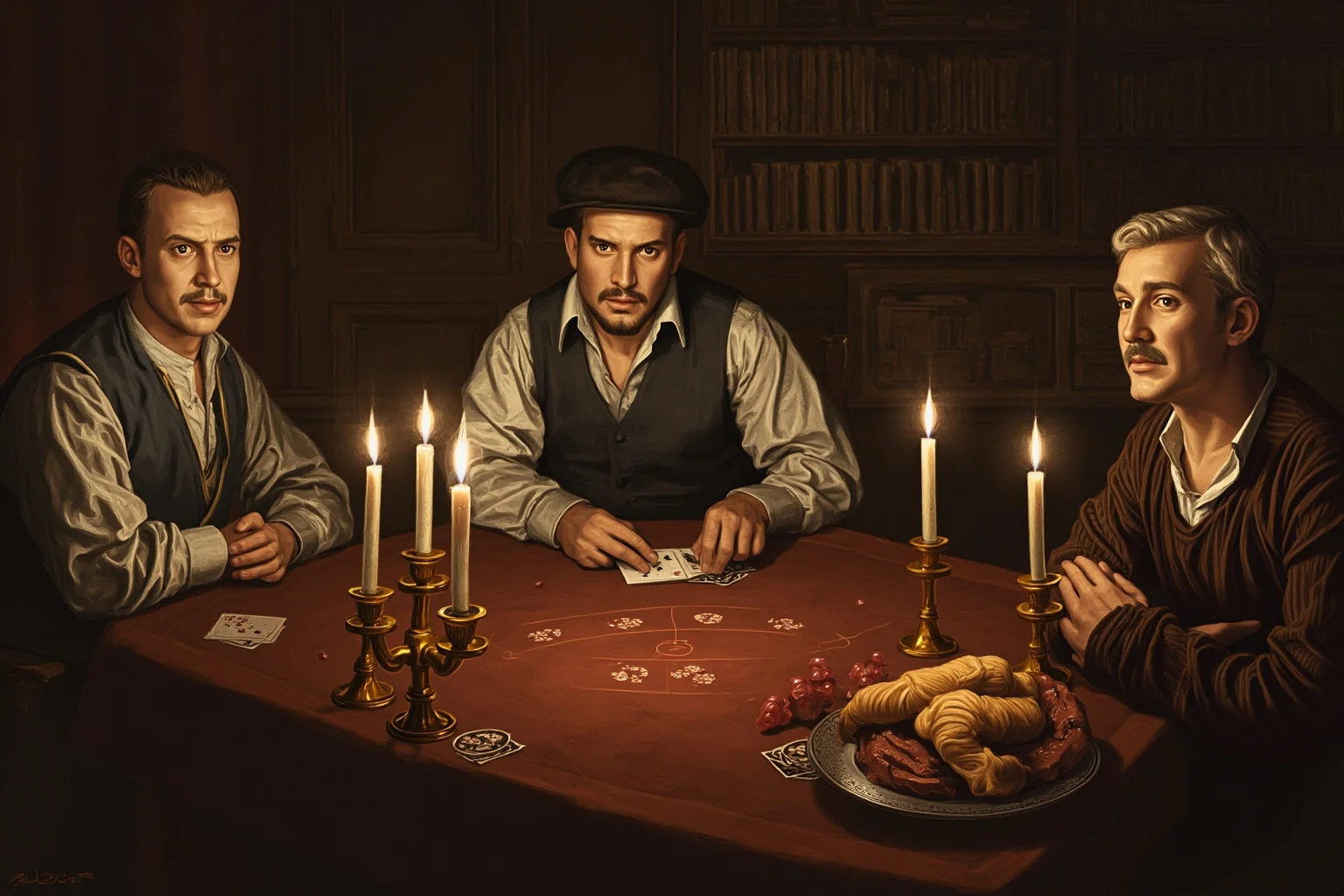 John Montagu, the Earl of Sandwich Who Popularized Our Favorite Lunch Food 11 Illustration of a candlelit 18th-century gambling club interior with card players and a plate of bread and meat on the table