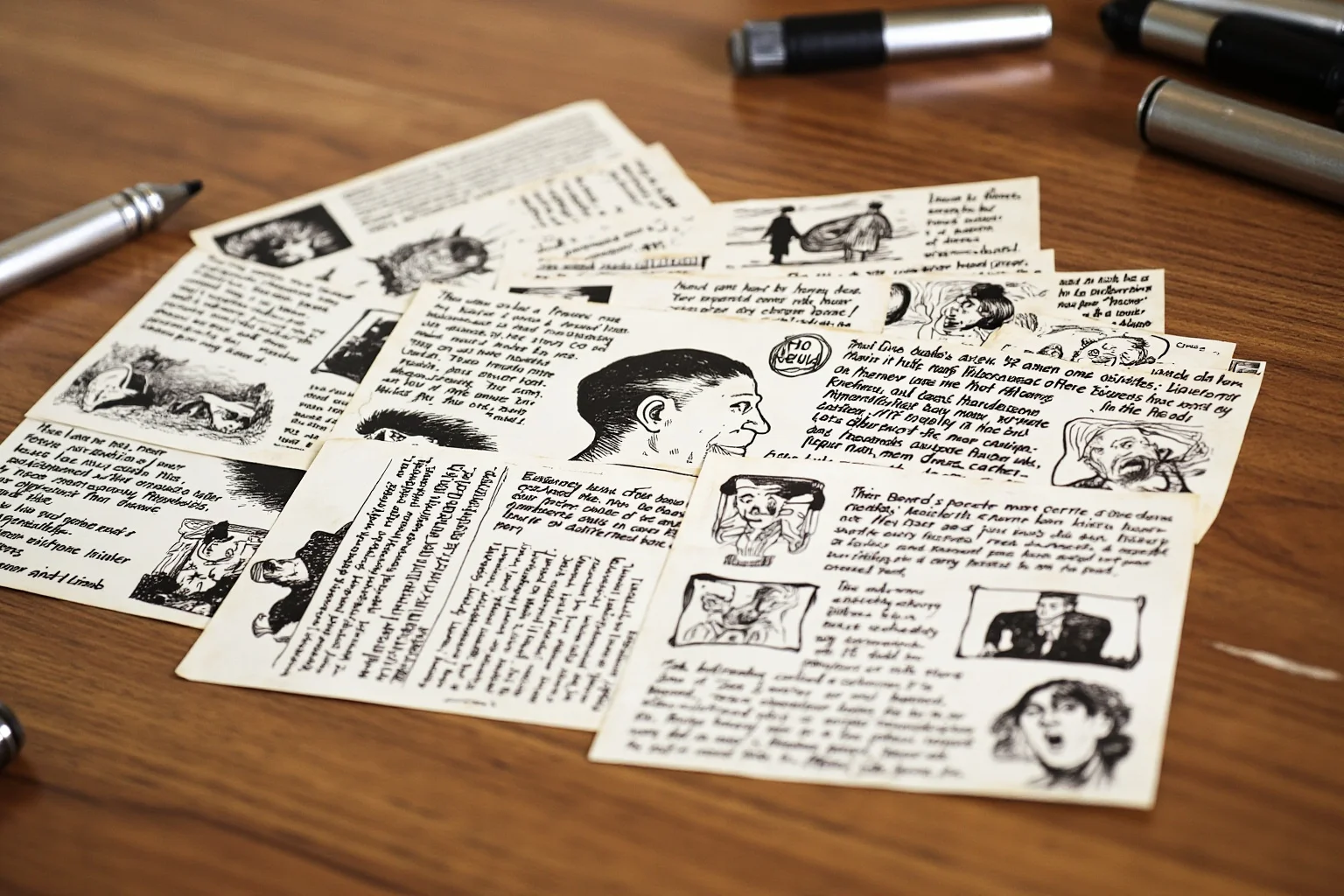 Surprising Facts About Marie Antoinette (And 10 Misconceptions) 20 Illustration of a caricature-style vintage pamphlet with exaggerated ink cartoons scattered on a wooden table