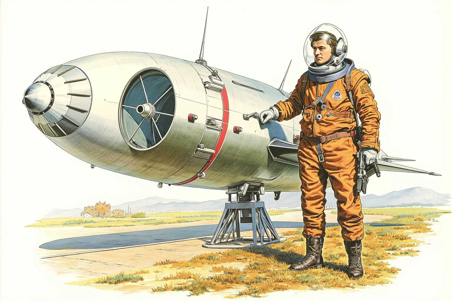 25 Most Memorable Dates in History (And Why They Still Matter) 21 Illustration of a cosmonaut in a vintage space suit standing beside a capsule-style spacecraft
