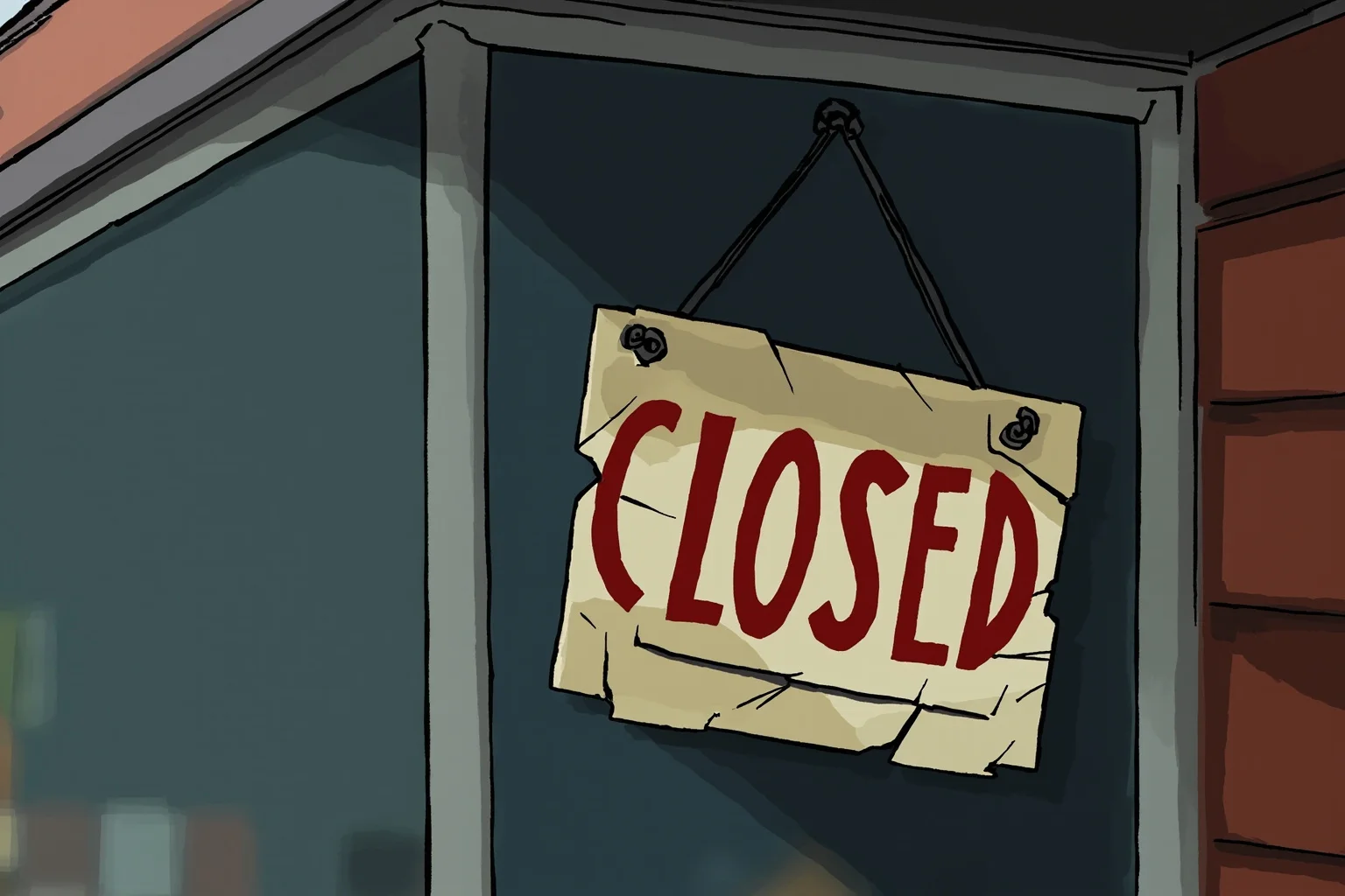 Walt Disney: 10 Controversies That Haunt Him & 10 Ways He Changed the World 13 Illustration of a cracked 1920s 'CLOSED' sign hanging on a small animation studio storefront window