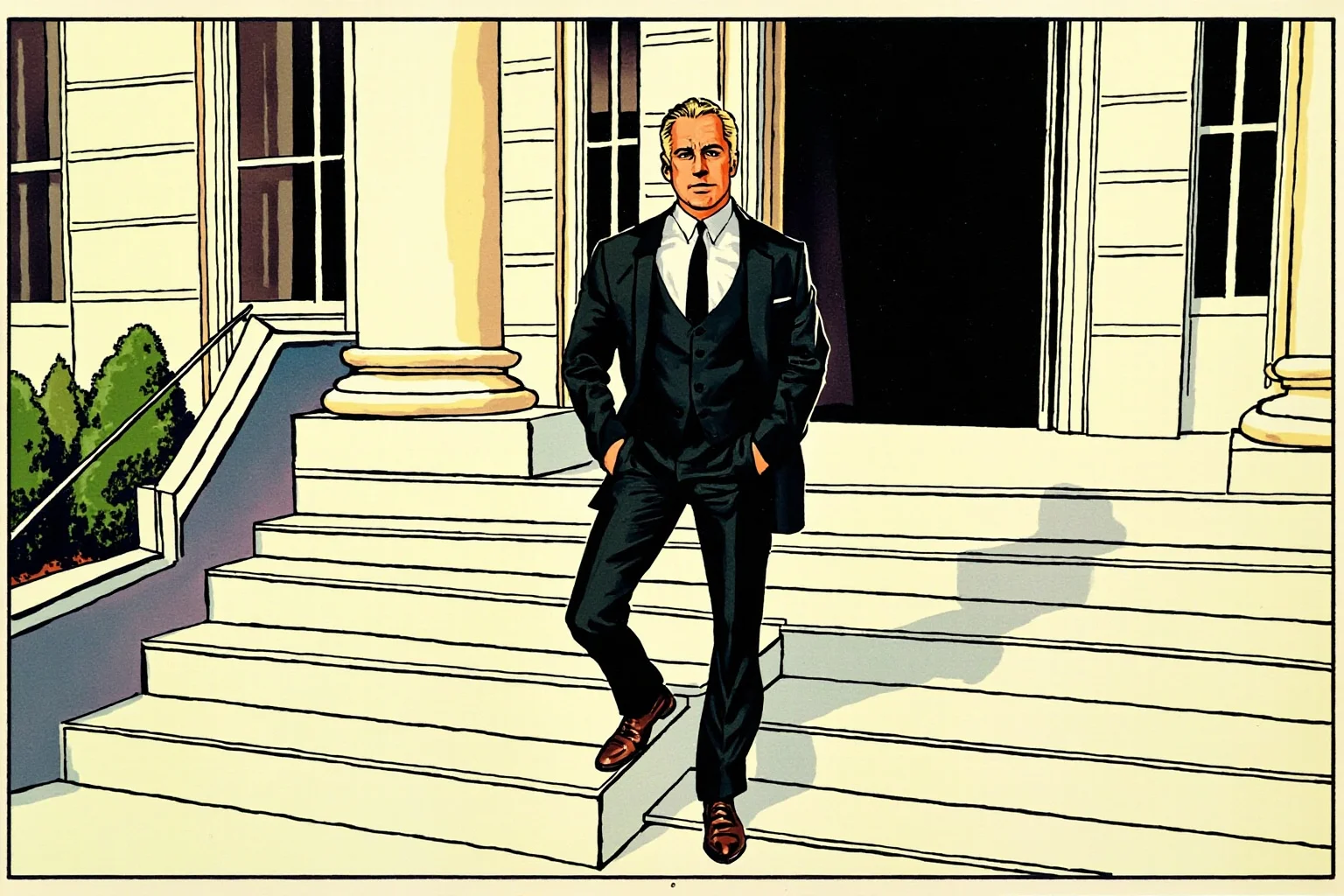 24 Historical Figures Who Became Martyrs for Their Cause 20 Illustration of a determined man in a suit standing on the steps of a 1970s American city hall