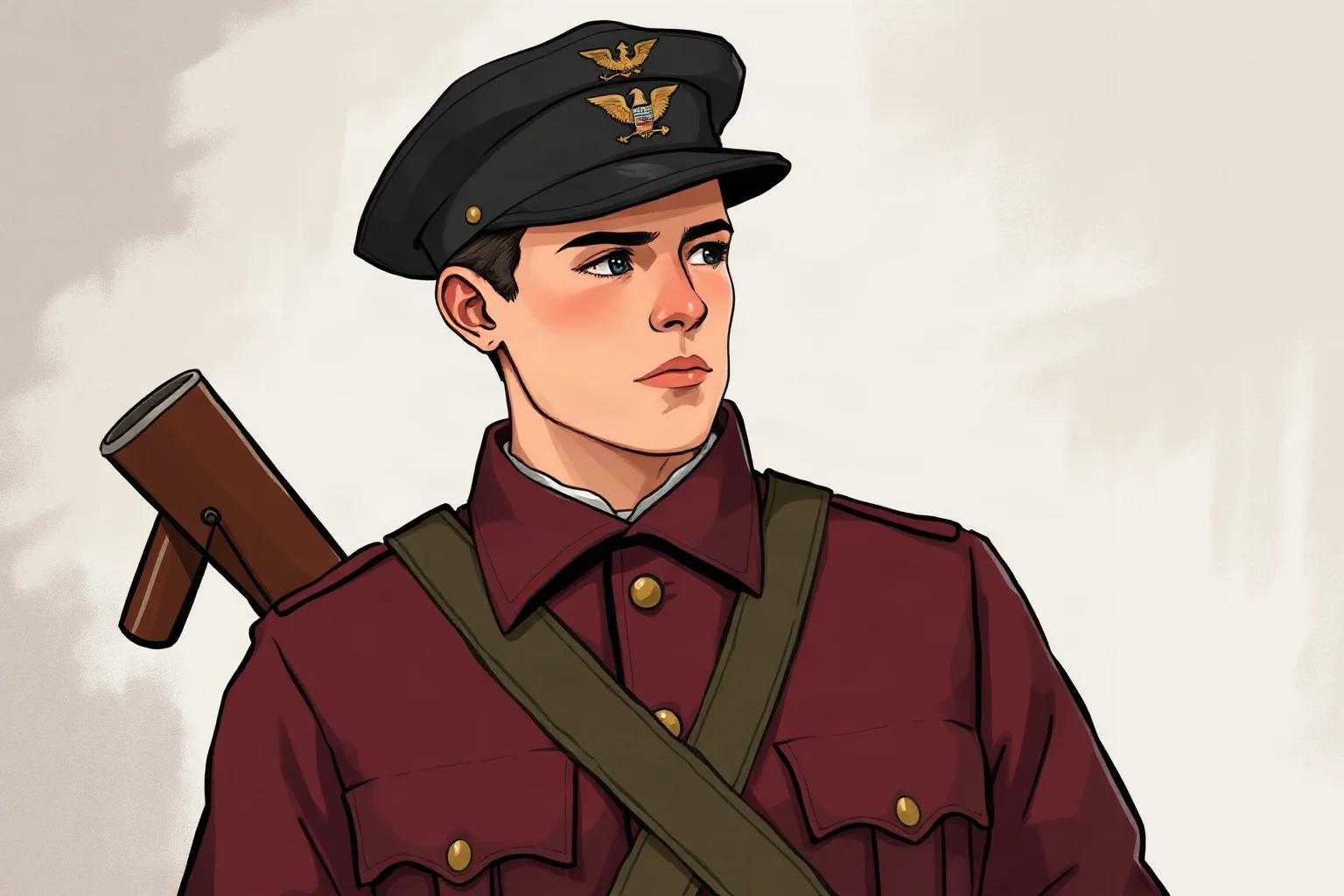Illustration of a determined young soldier in a Civil War uniform, respectful and non-graphic, symbolizing a hidden identity