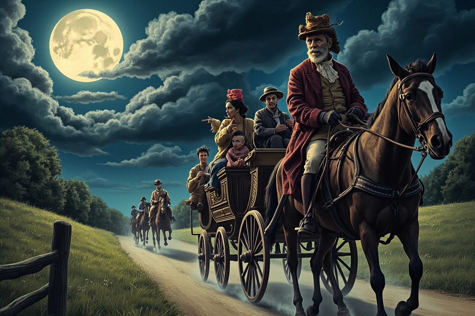 Surprising Facts About Marie Antoinette (And 10 Misconceptions) 15 Illustration of a disguised 18th-century family fleeing in a horse-drawn carriage along a moonlit country road