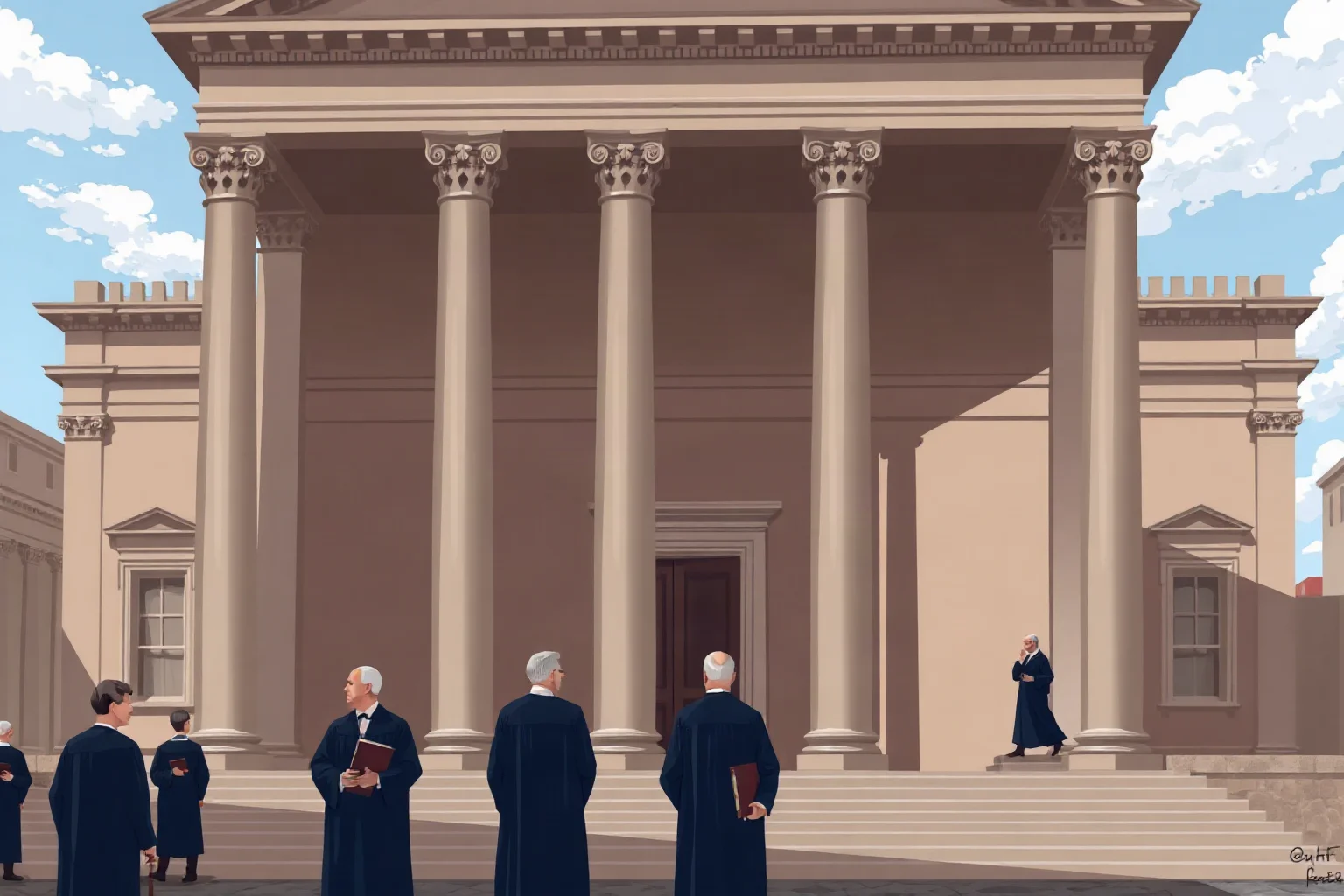 Back to Class: The 20 Oldest Universities in the World 13 Illustration of a grand papal-era university building in Rome with classical columns and scholars in dark academic robes