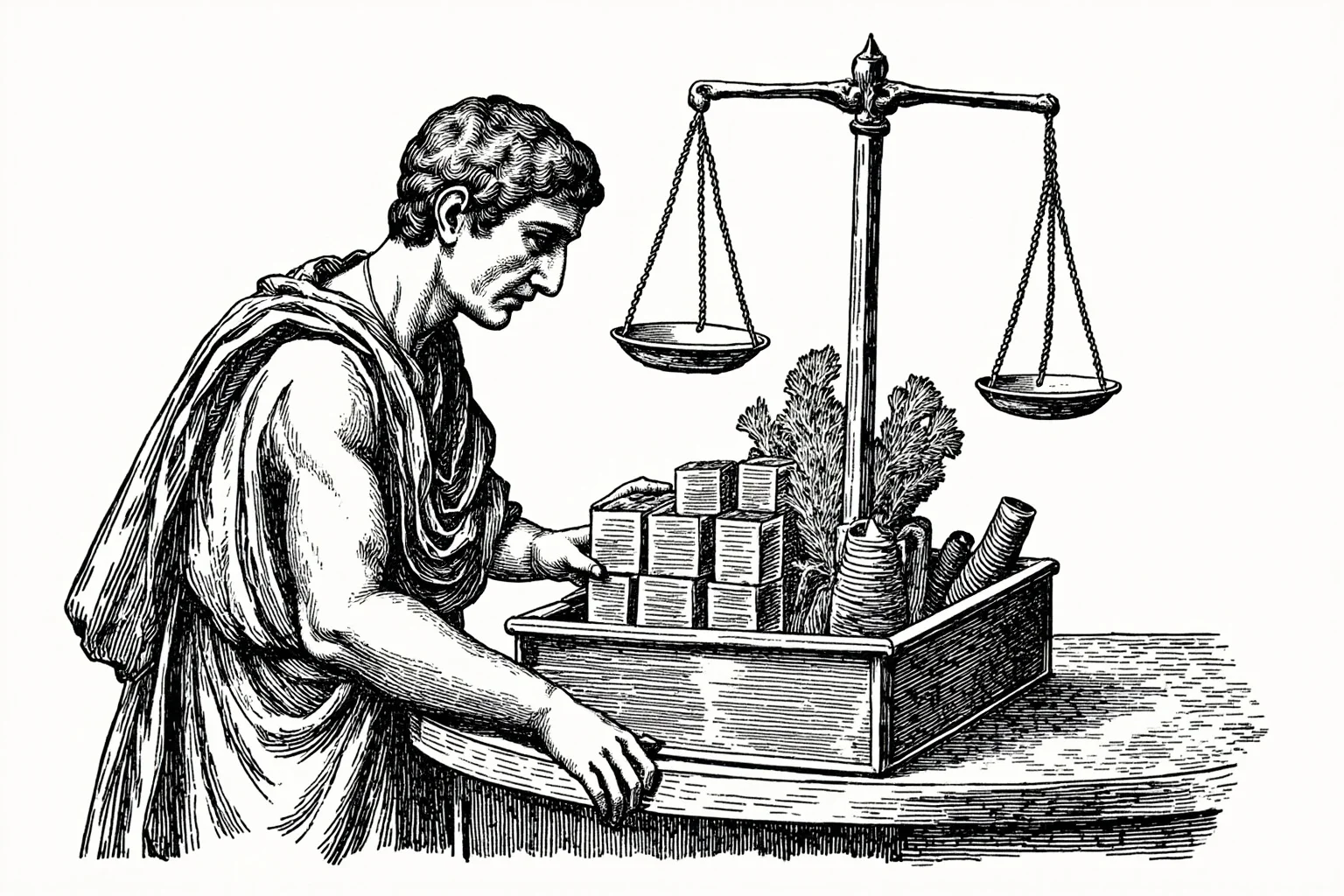 The Role of Markets and Bazaars in Ancient Economies 18 Illustration of a Greek agoranomos official inspecting scales and goods in a market stall