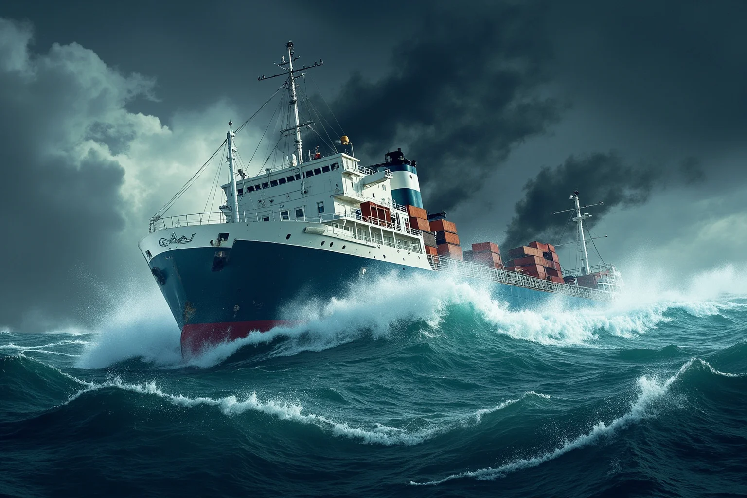 Lost At Sea: 20 Most Famous Shipwrecks in History 7 Illustration of a lake freighter battling massive waves and dark storm clouds on a churning Great Lakes
