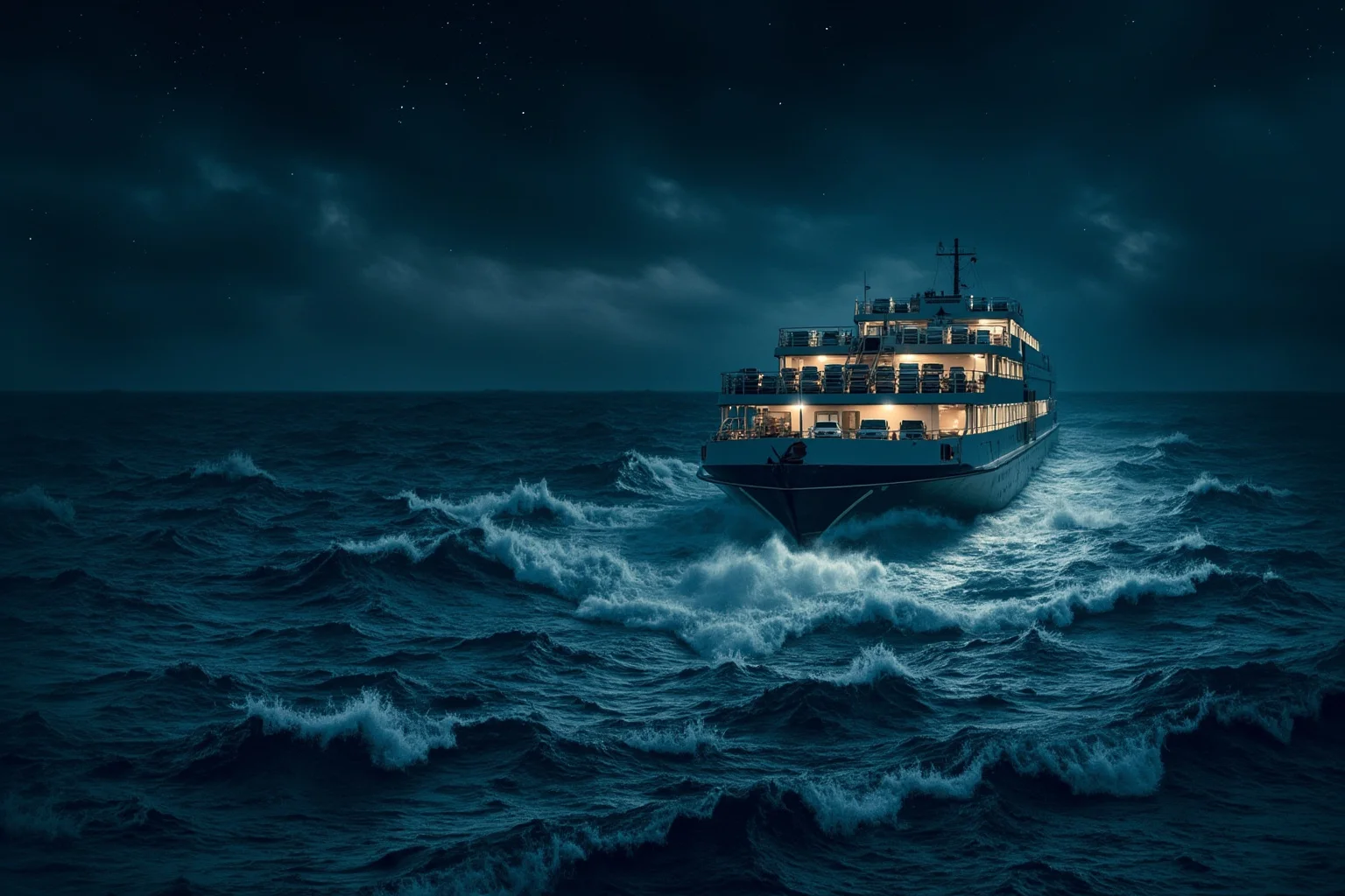 Lost At Sea: 20 Most Famous Shipwrecks in History 17 Illustration of a large ferry with a car deck flooding rapidly in dark stormy Baltic Sea waters at night