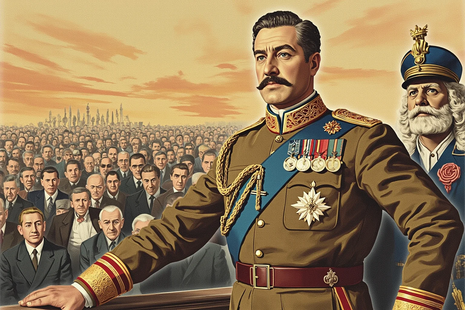 Monarchs Whose Reigns Were Hilariously Short 10 Illustration of a mid-20th-century Italian king in formal uniform standing before a crowd during a referendum announcement