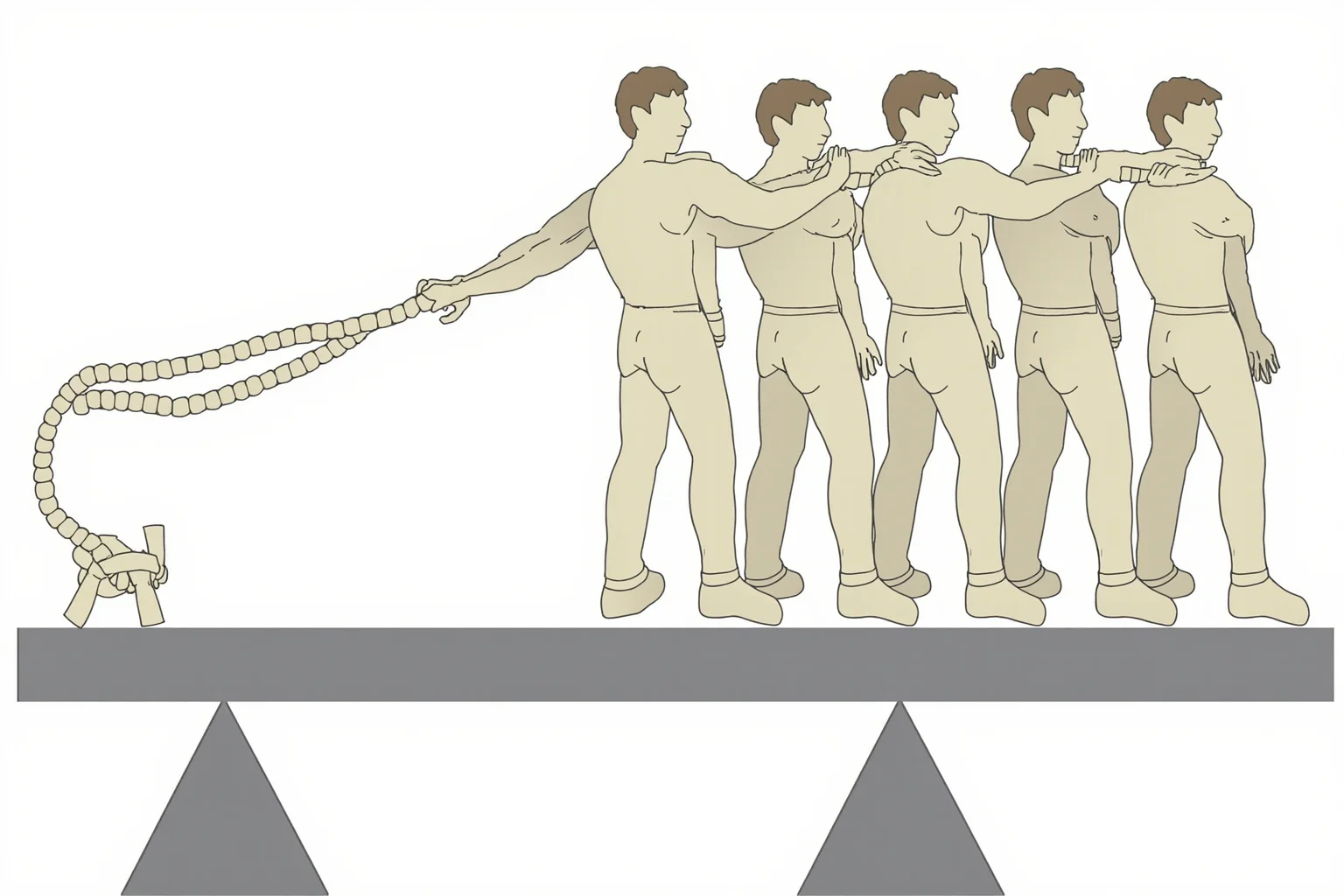 Tug of War Was Once an Olympic Sport—Here's Why It Got Removed 20 Illustration of a modern tug of war team standing on a scale, representing weight-class regulations