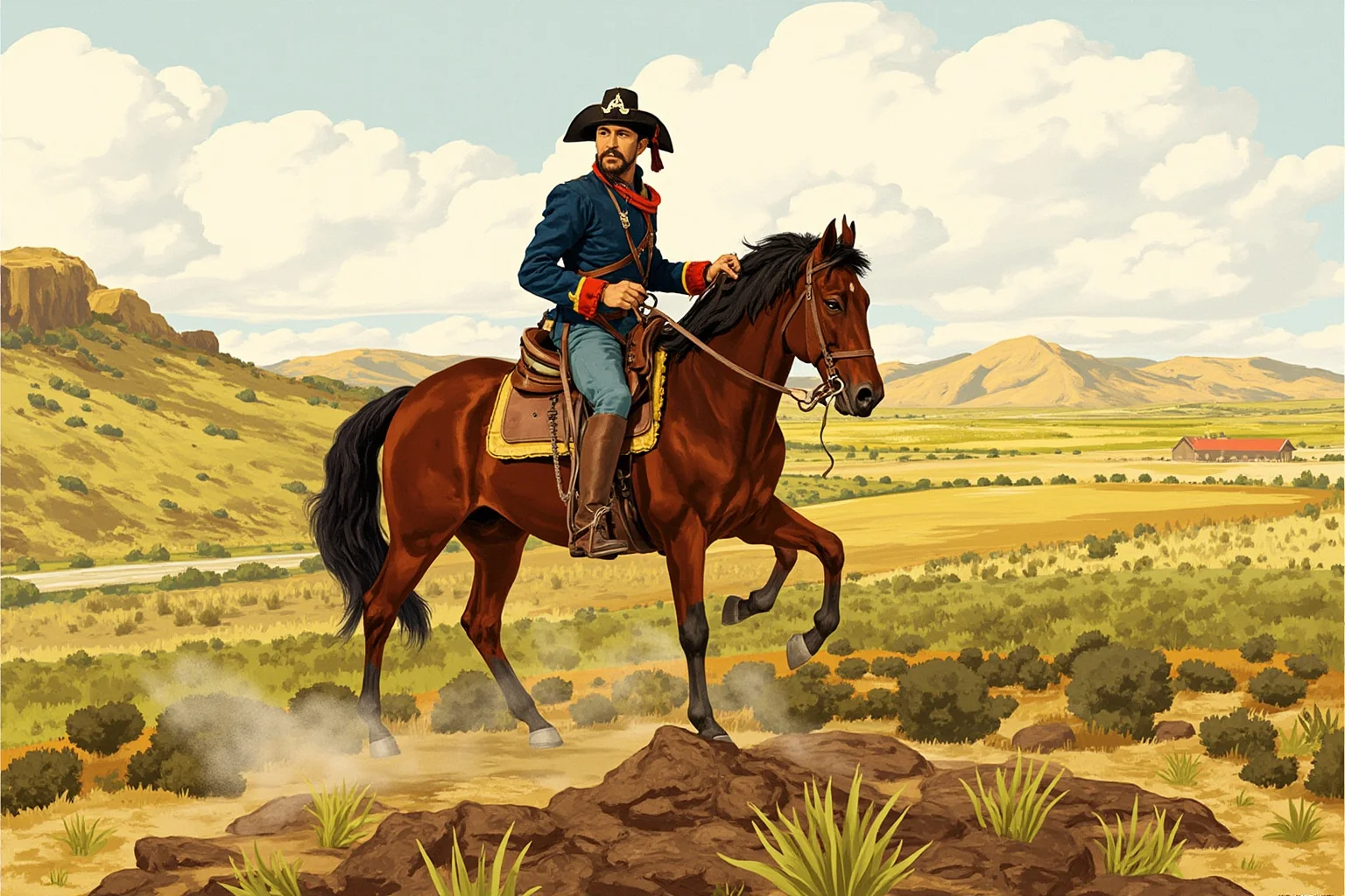 24 Historical Figures Who Became Martyrs for Their Cause 14 Illustration of a mustached revolutionary leader on horseback amid rural Mexican farmland