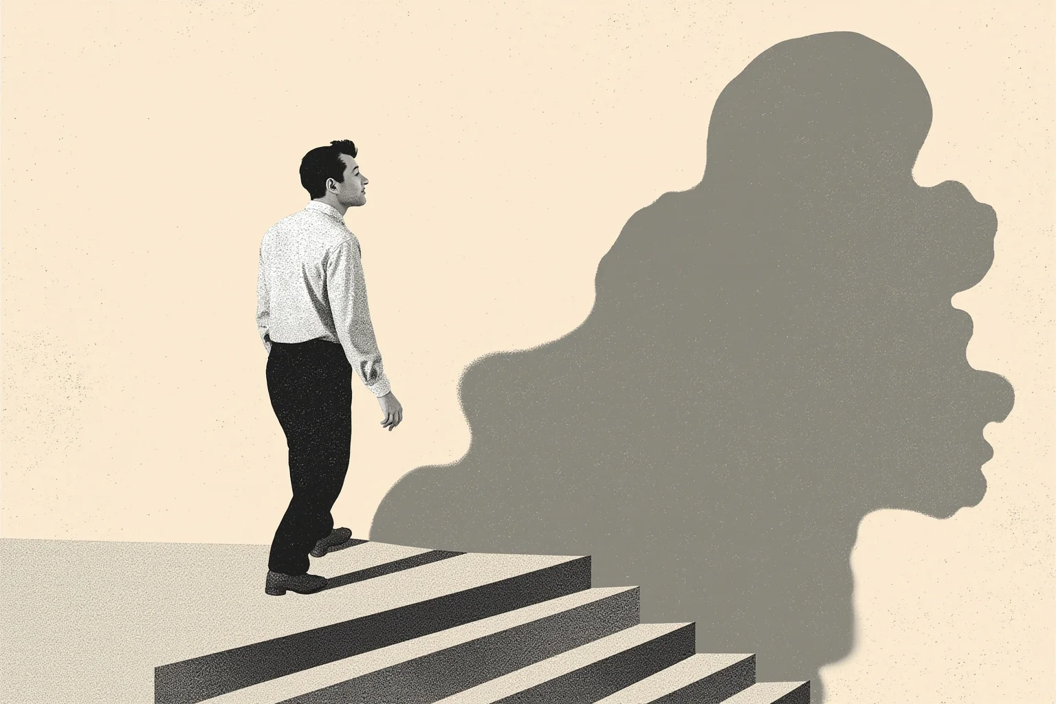 26 Famous Mark Twain Quotes (And the Ones He Never Actually Said) 16 Illustration of a person walking downstairs step by step beside a large habit-shaped shadow