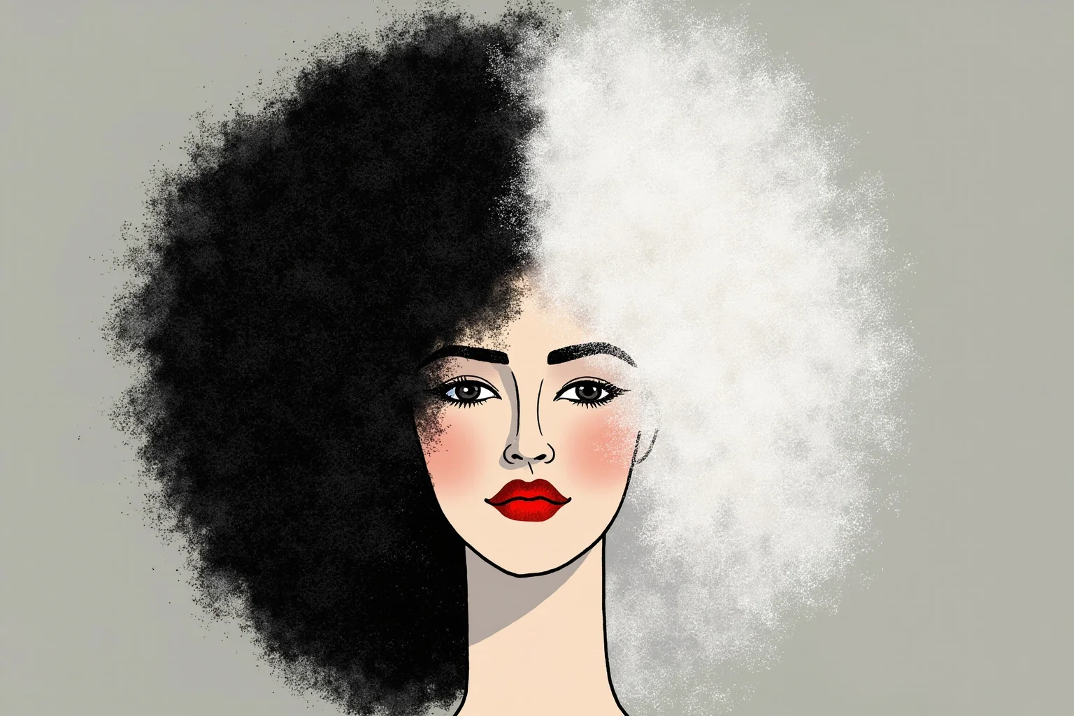 Surprising Facts About Marie Antoinette (And 10 Misconceptions) 18 Illustration of a powdered wig transitioning from dark to white, symbolic split-image concept art, non-photorealistic