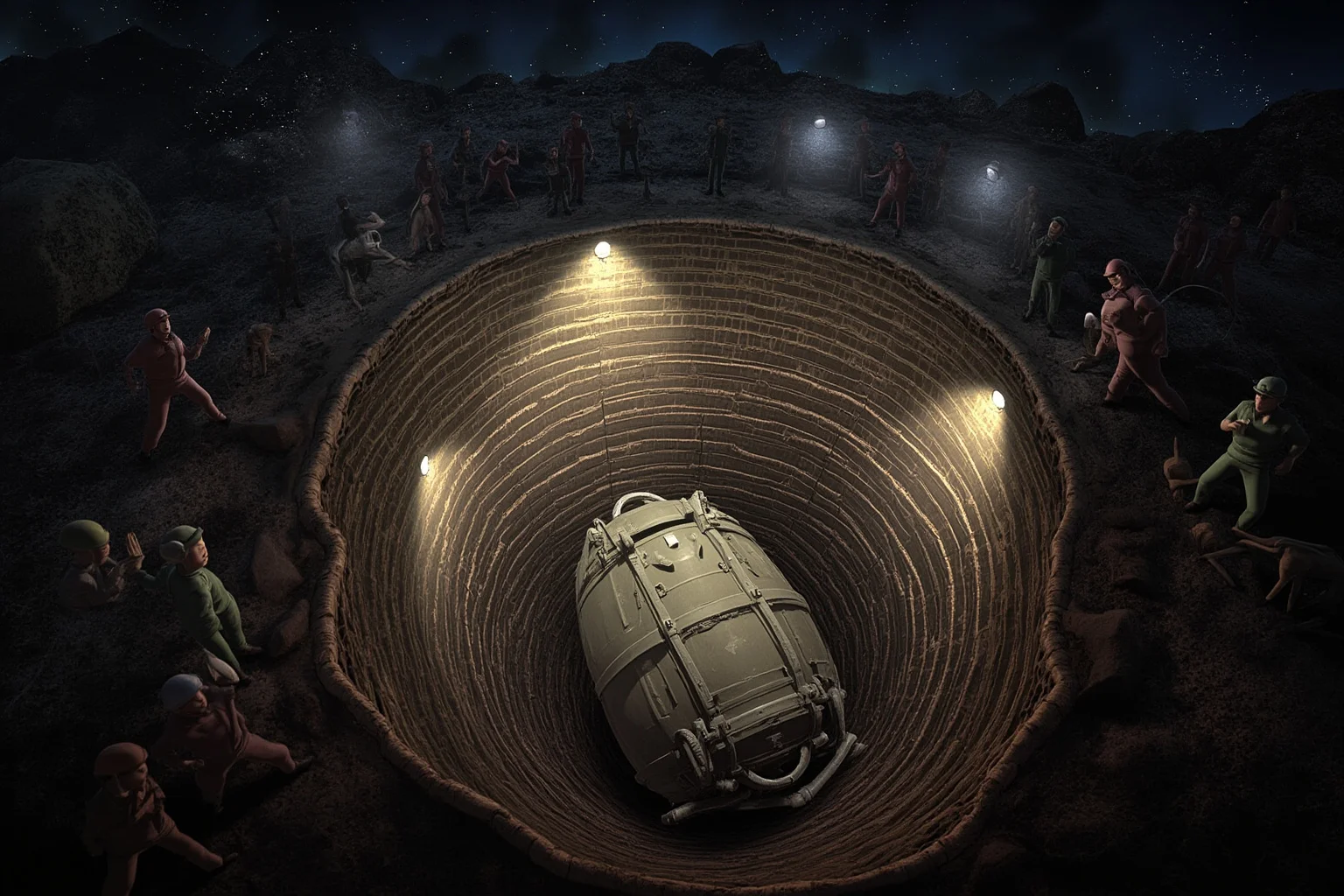 22 Historical Events That Will Restore Your Faith In Humanity 22 Illustration of a rescue capsule emerging from a narrow mine shaft at night, surrounded by floodlights and cheering rescue workers