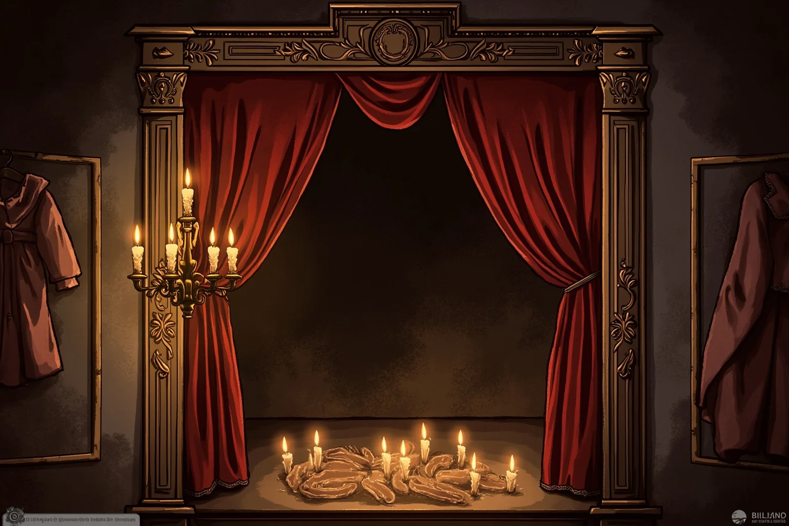 Surprising Facts About Marie Antoinette (And 10 Misconceptions) 7 Illustration of a small ornate private theater stage with candlelit 18th-century costumes hanging nearby
