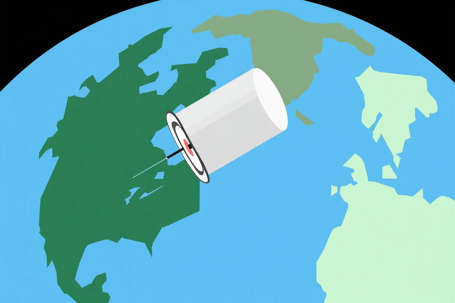 Facts About The Space Race: 25 Things Everyone Gets Wrong (or Right) 5 Illustration of a small silver satellite with elongated antenna floating above a stylized Earth