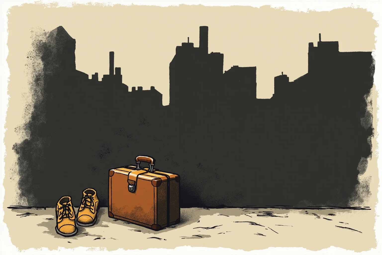 10 of History's Most Evil People & 10 of Its Greatest Heroes 21 Illustration of a small suitcase and children's shoes near a ghetto wall silhouette, symbolizing quiet wartime rescue