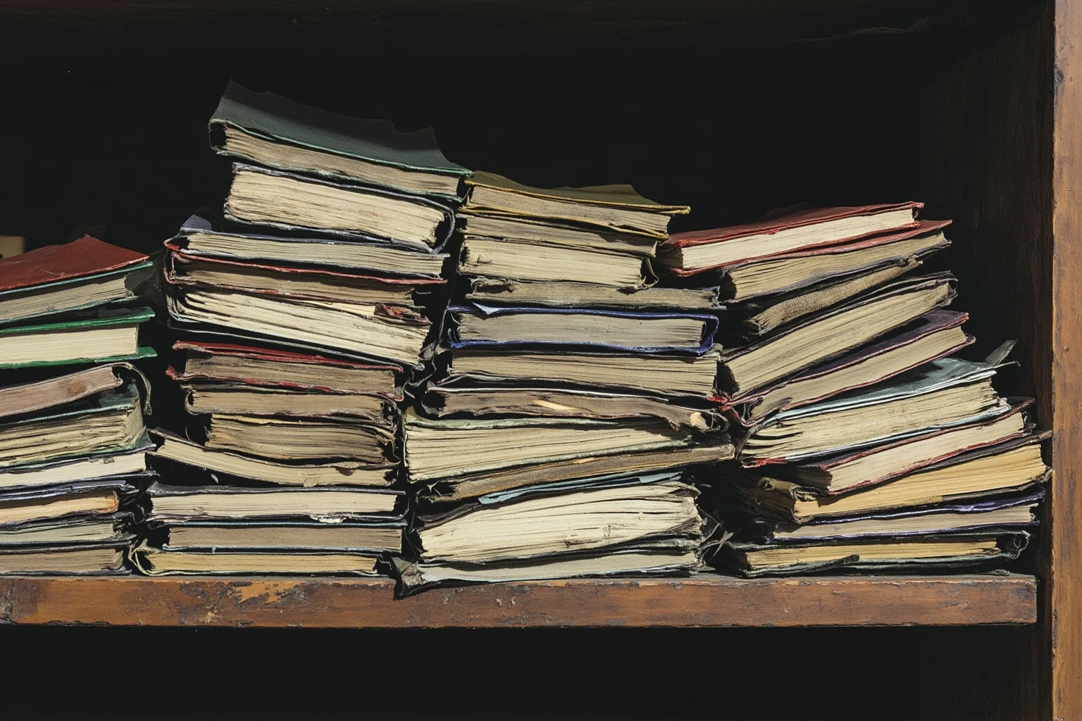 Illustration of a stack of aged, unopened treaty documents gathering dust on a shelf, symbolizing forgotten agreements