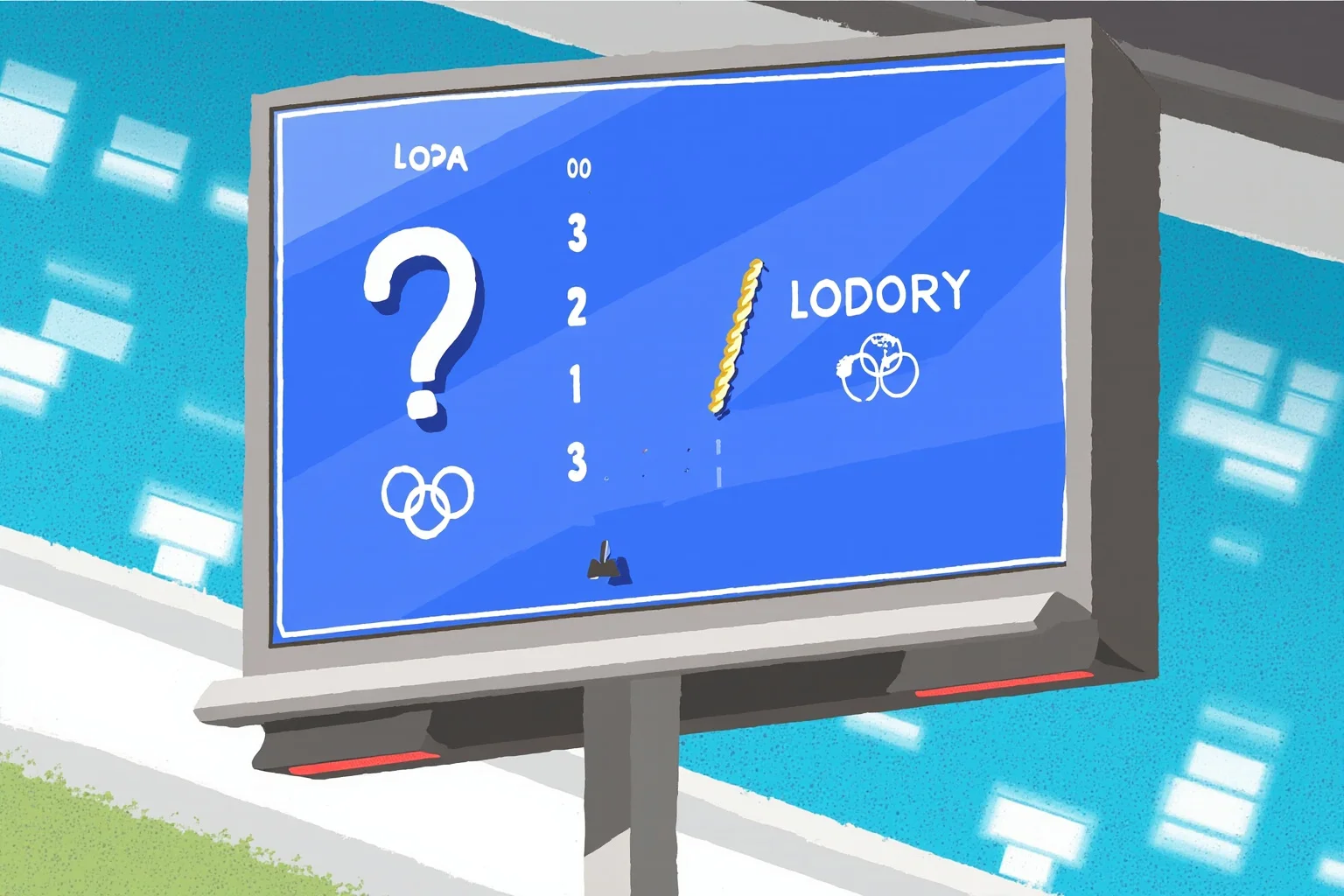 Tug of War Was Once an Olympic Sport—Here's Why It Got Removed 21 Illustration of a stadium scoreboard displaying a question mark next to an Olympic rings logo and a rope icon
