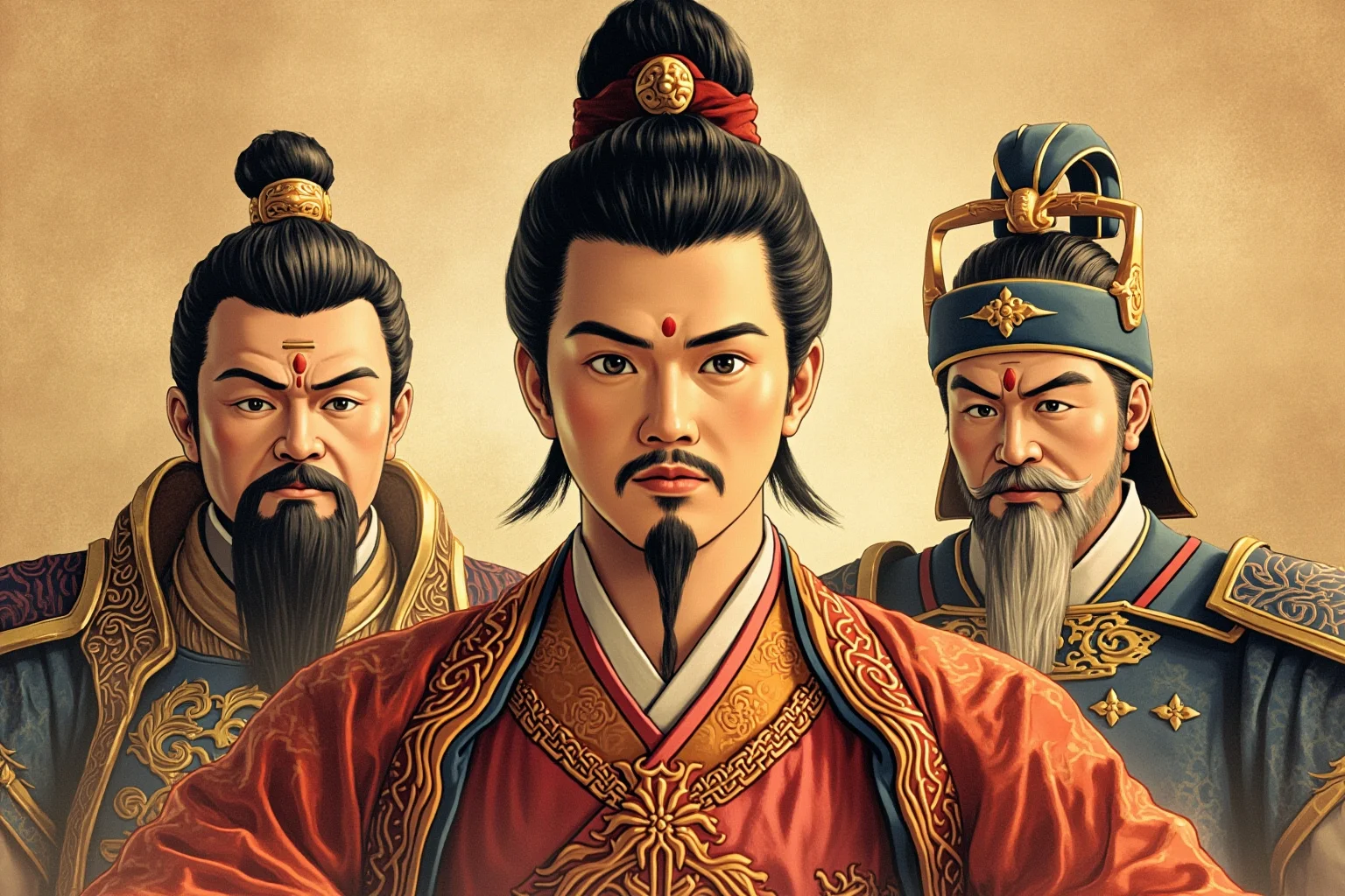 Monarchs Whose Reigns Were Hilariously Short 17 Illustration of a teenage Han dynasty emperor in silk robes flanked by stern-looking warlord generals