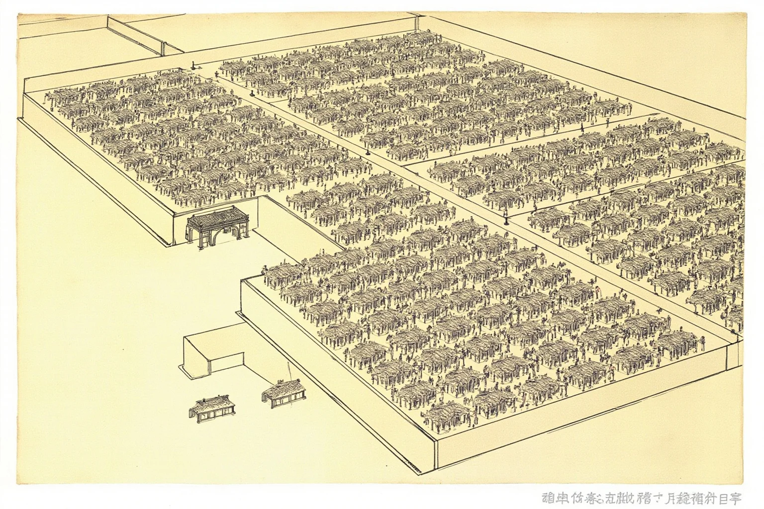 The Role of Markets and Bazaars in Ancient Economies 9 Illustration of a walled Han Dynasty Chinese market ward with organized vendor stalls