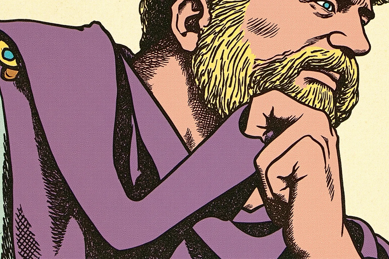 Illustration of a wealthy Roman senator wearing a purple-trimmed toga, close-up on the fabric