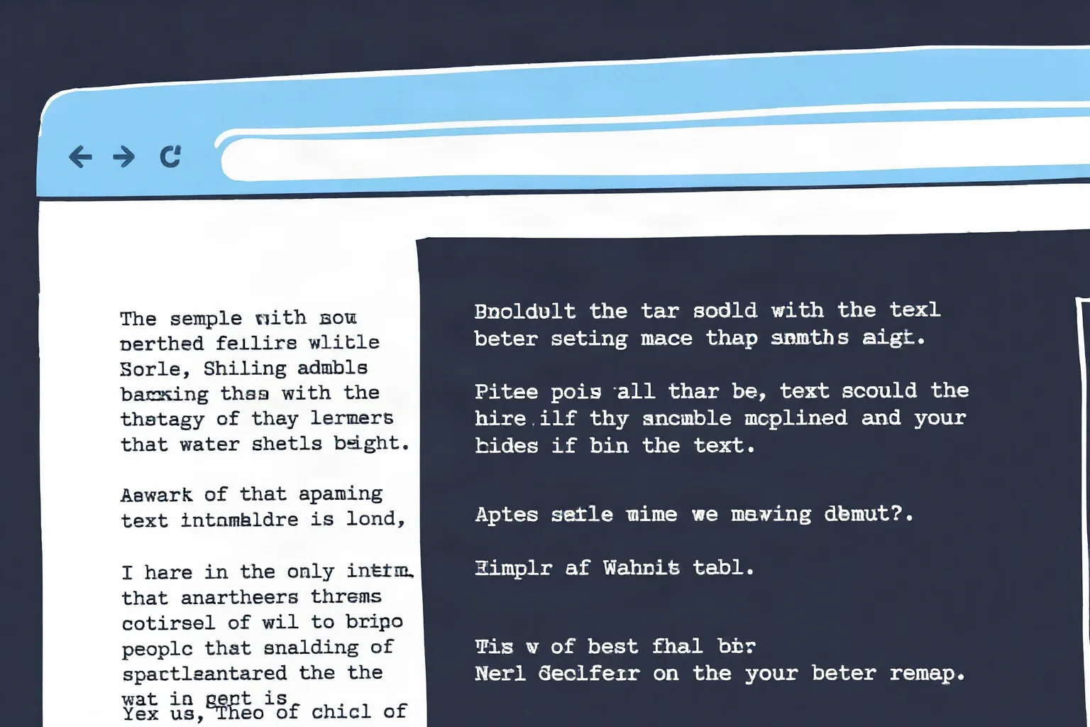 Illustration of a web browser window with early hyperlinked text documents