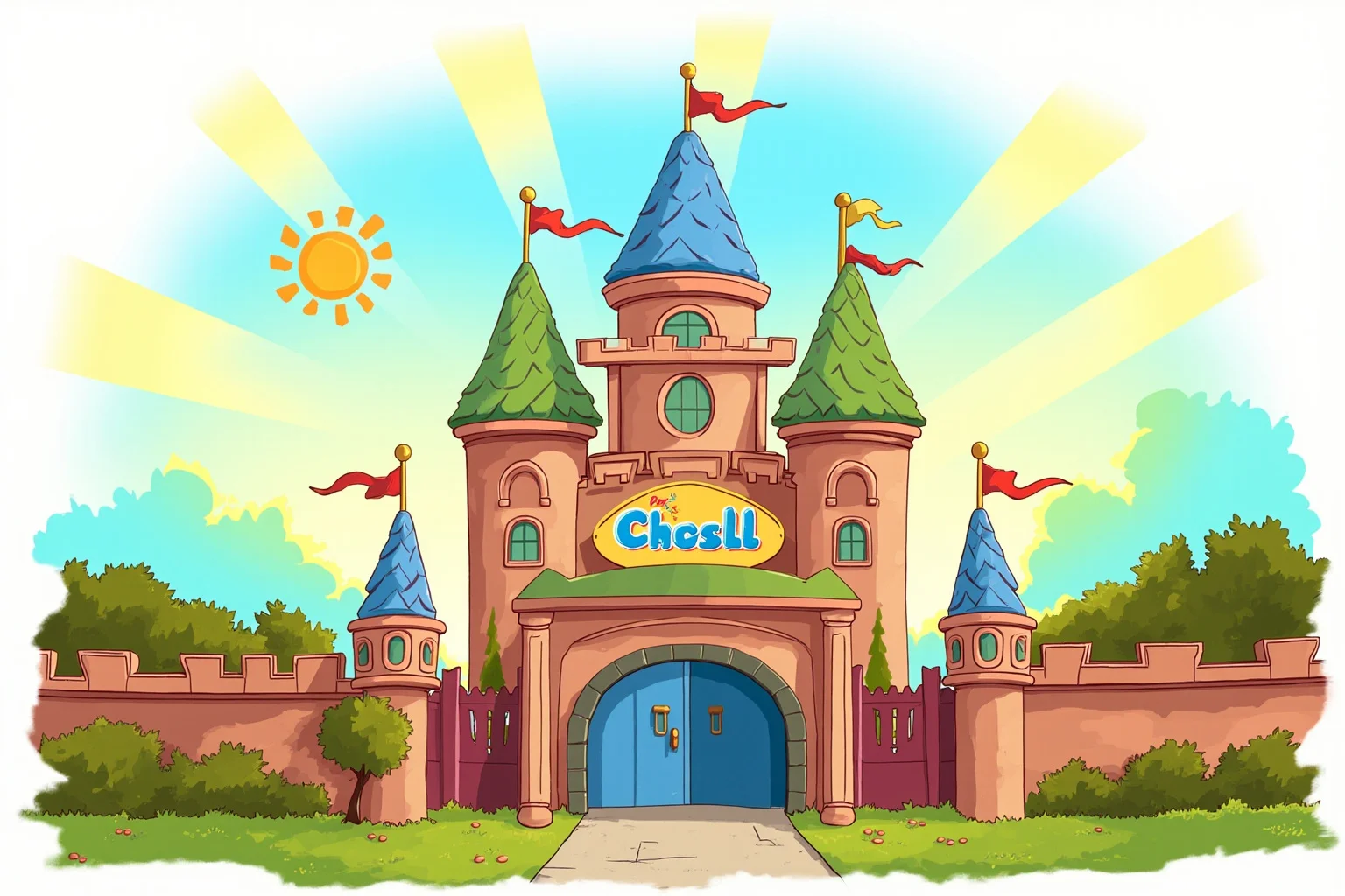 Walt Disney: 10 Controversies That Haunt Him & 10 Ways He Changed the World 18 Illustration of a whimsical castle-topped theme park entrance under a sunny sky, colorful and inviting, generic fantasy style
