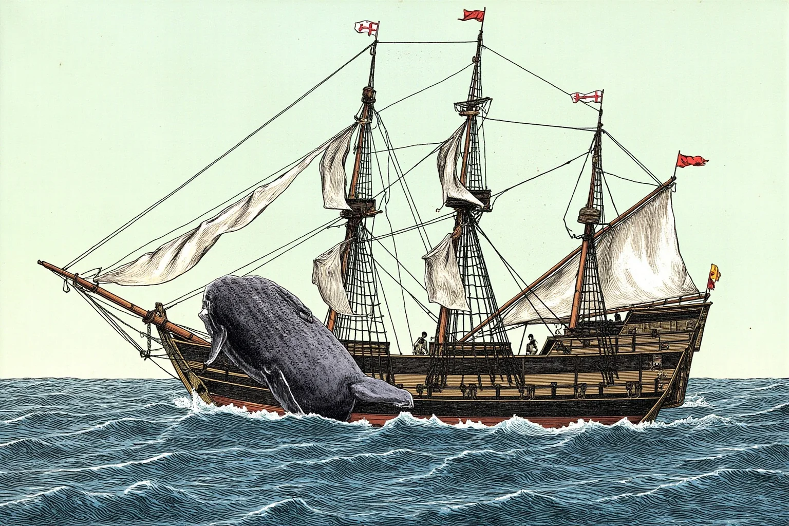 Lost At Sea: 20 Most Famous Shipwrecks in History 22 Illustration of a wooden 19th-century whaling ship being rammed by a giant sperm whale in open ocean
