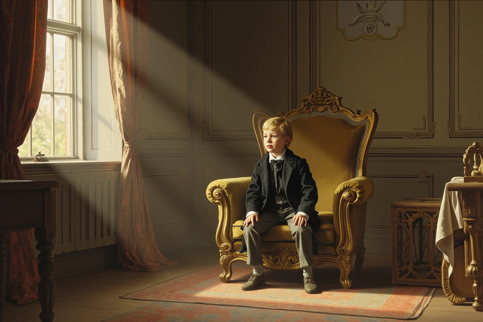 Monarchs Whose Reigns Were Hilariously Short 22 Illustration of a young 19th-century boy in a simple room in Austria, far from an empty ornate French throne