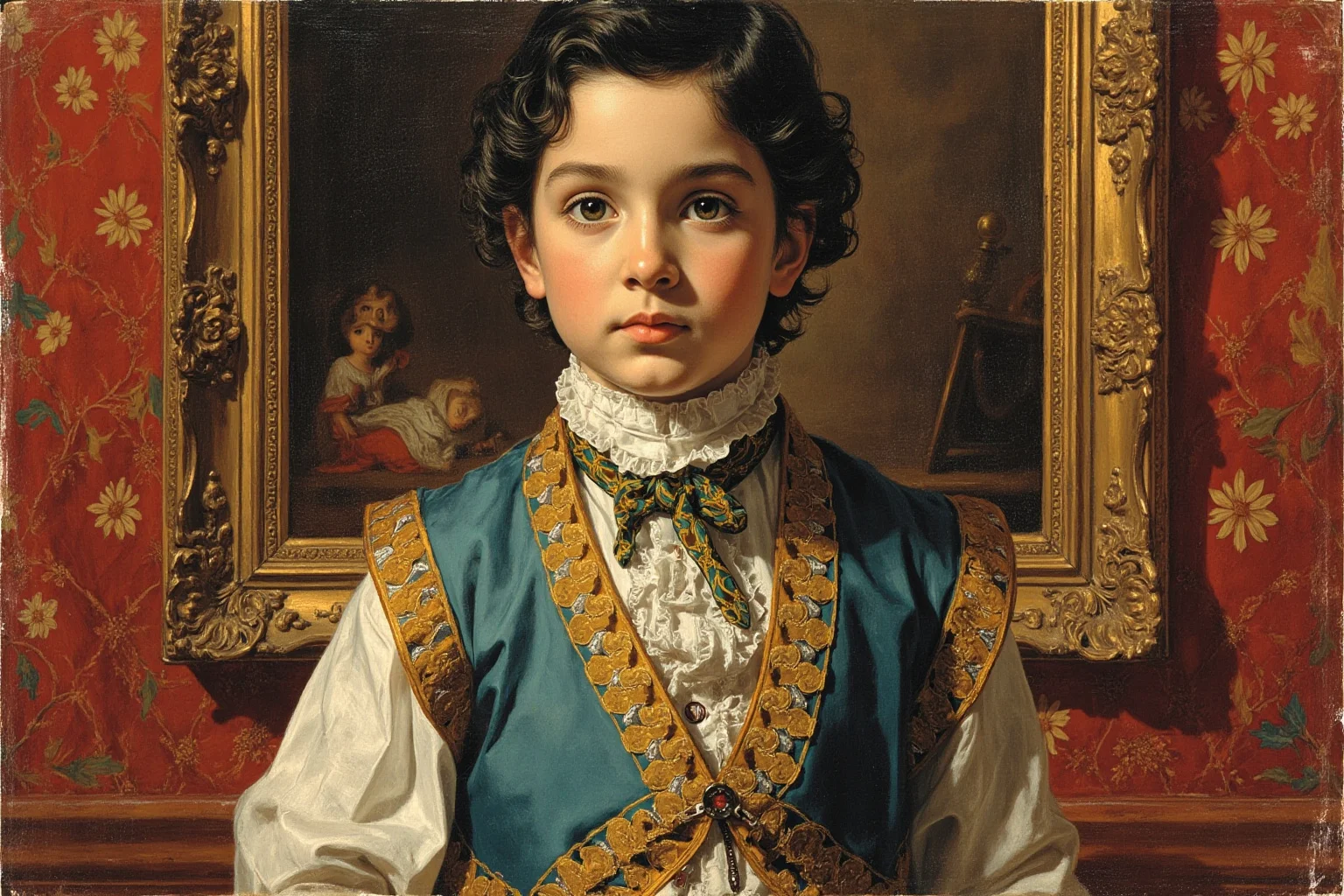 John Montagu, the Earl of Sandwich Who Popularized Our Favorite Lunch Food 3 Illustration of a young boy in 18th-century aristocratic clothing standing before an ornate family portrait, symbolizing inheriting a noble title
