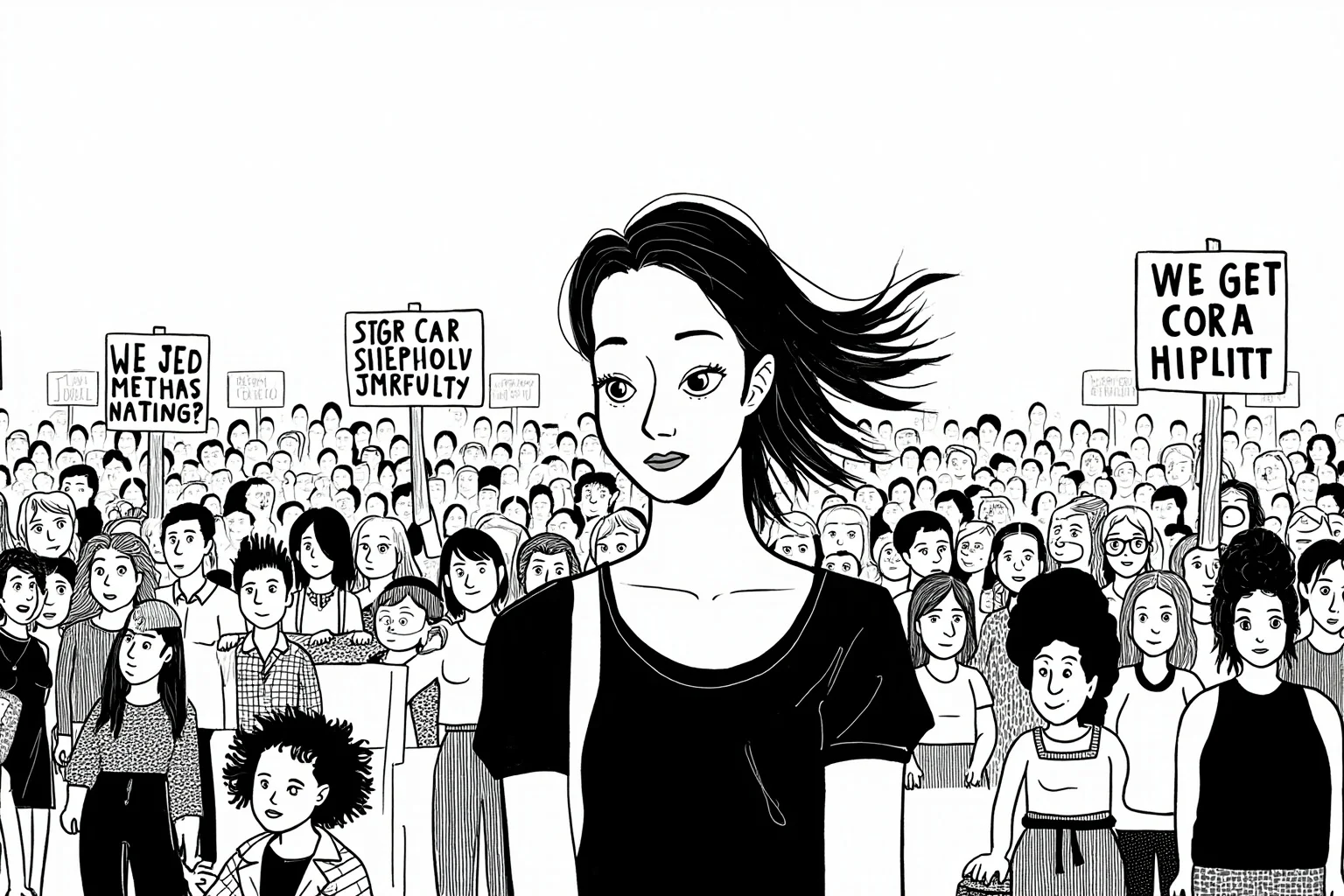 24 Historical Figures Who Became Martyrs for Their Cause 24 Illustration of a young woman with flowing hair standing before a crowd holding signs reading protest slogans