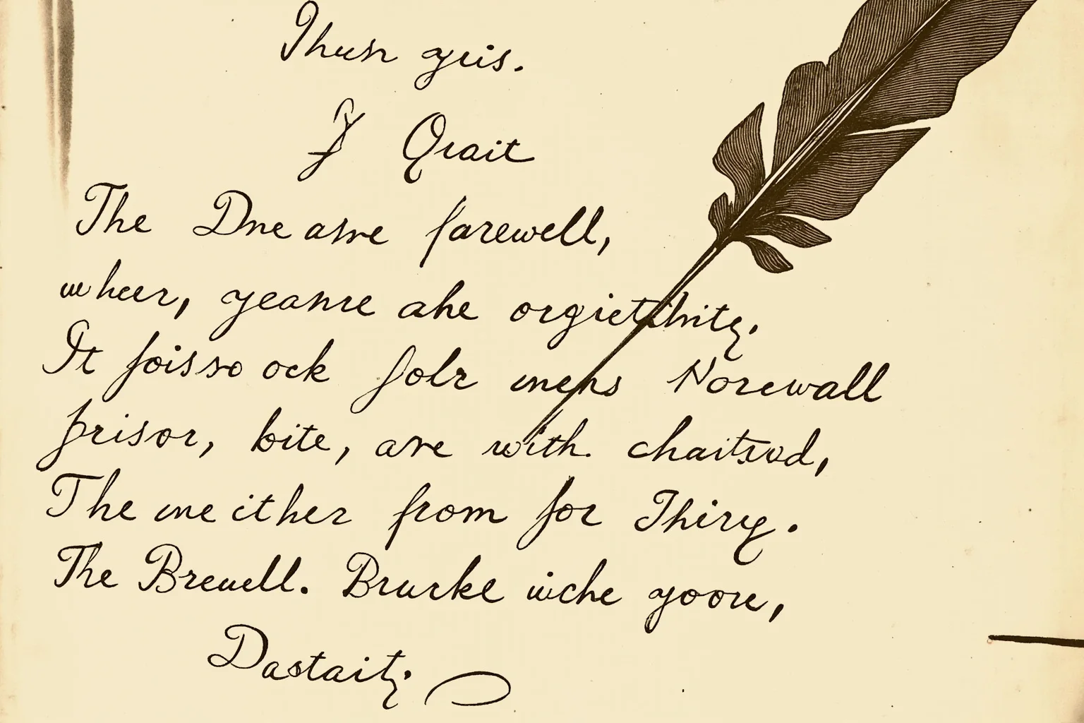 Illustration of an 18th-century hand-written letter or newspaper page with quill pen, representing a published farewell address