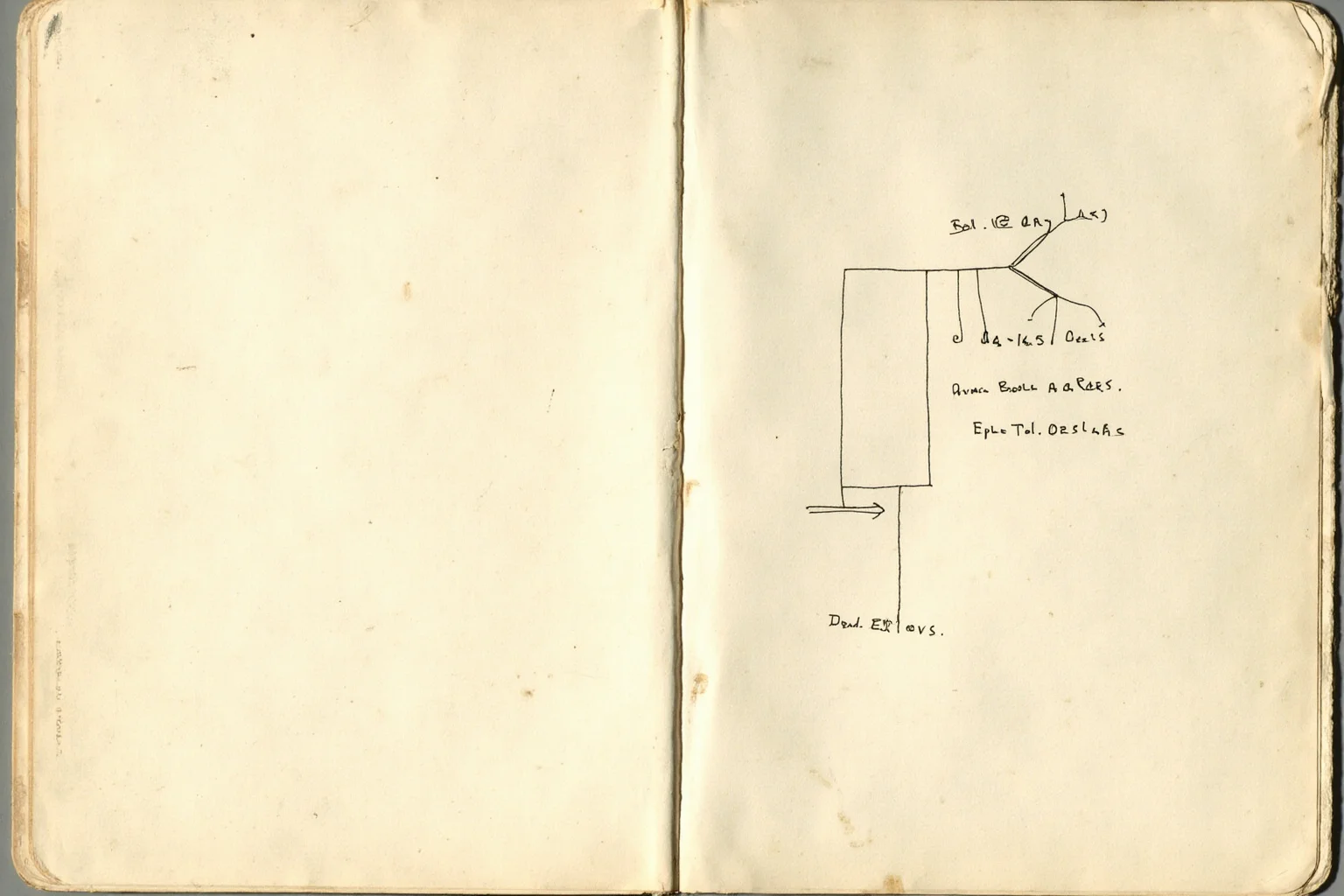 Illustration of an aged notebook page showing a simple branching tree diagram sketch