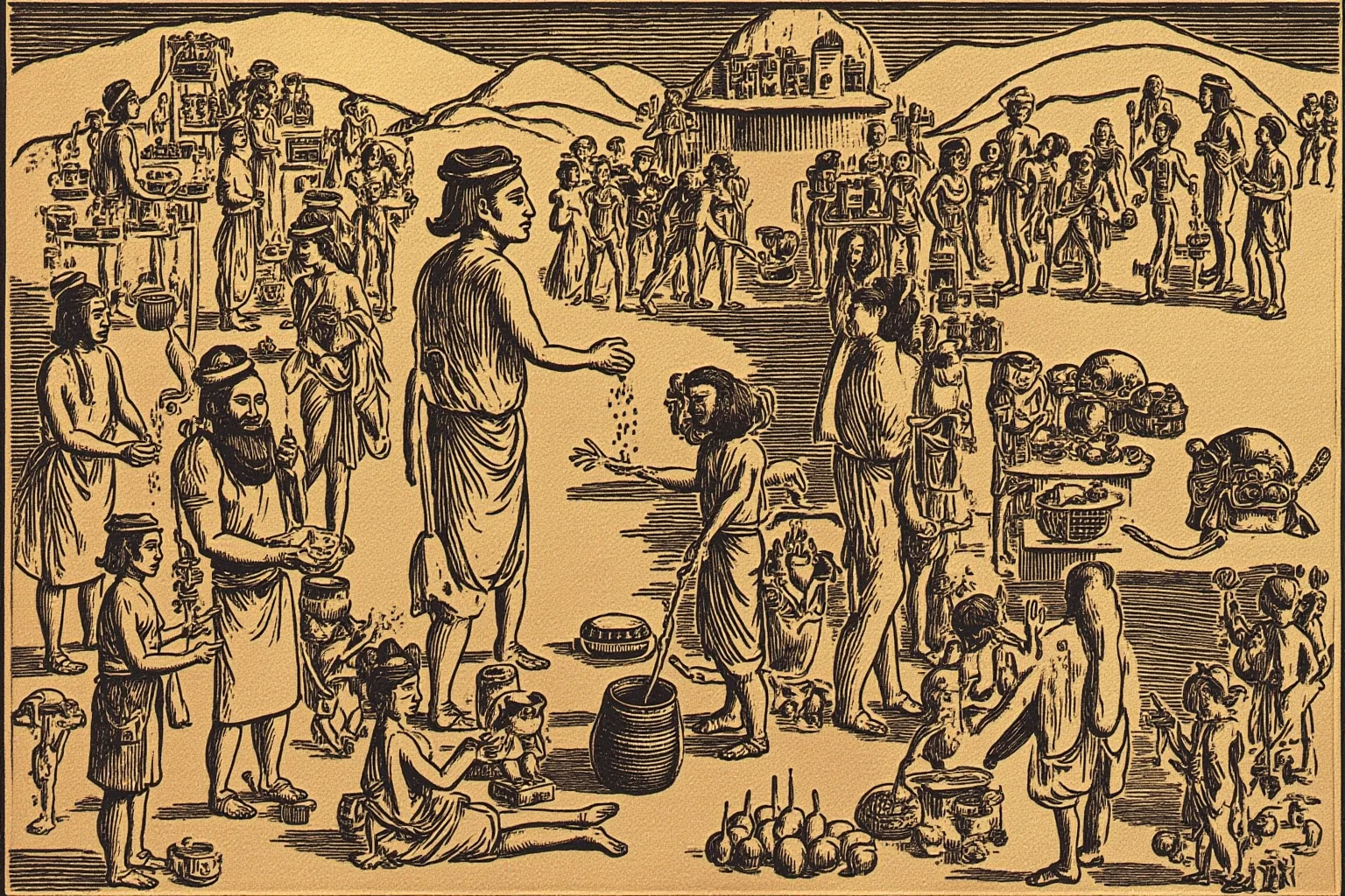 The Role of Markets and Bazaars in Ancient Economies 11 Illustration of an ancient Maya marketplace with traders exchanging obsidian and pottery