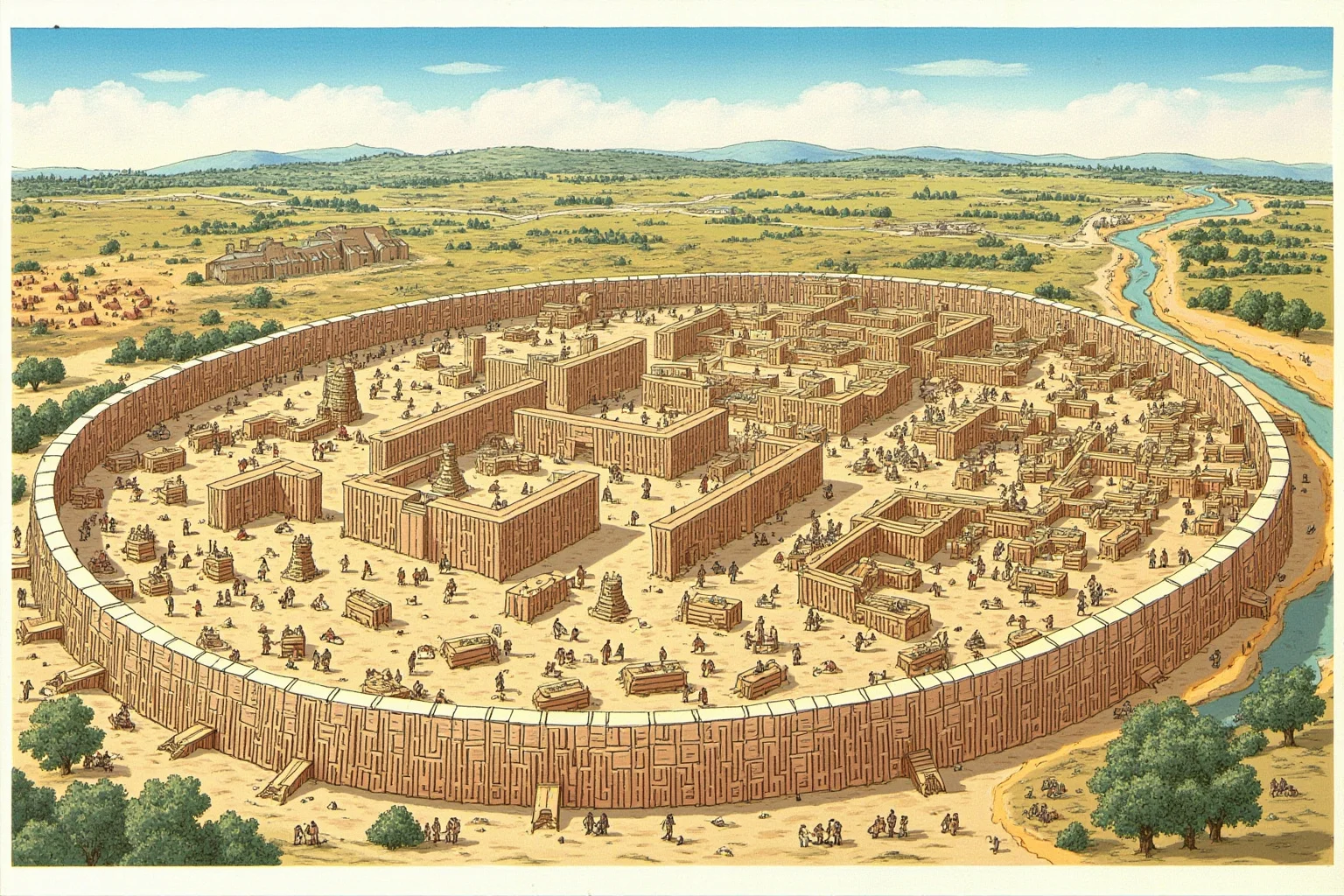 It's In The Name: Why Alexander The Great Is Considered History's Greatest General 18 Illustration of an ancient walled city under construction with masons and workers building new structures