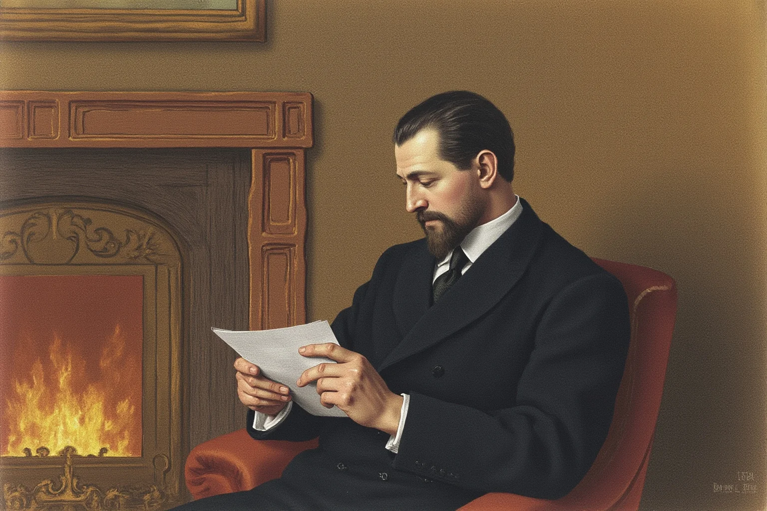 Monarchs Whose Reigns Were Hilariously Short 19 Illustration of an early 20th-century Russian nobleman in formal attire reading a document beside a fireplace