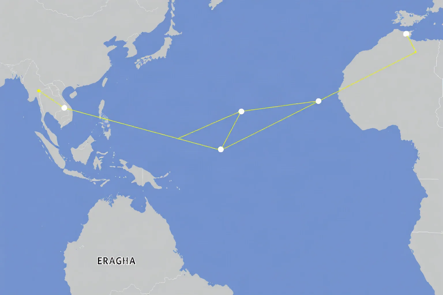 Illustration of an empty cargo trade route between two countries with broken trade lines