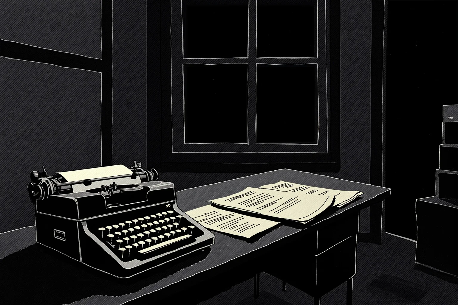 The Heartbreaking Life Story of Judy Garland: 26 Facts You Should Know 17 Illustration of an empty studio office with a typewriter and a termination letter on the desk, dramatic mood