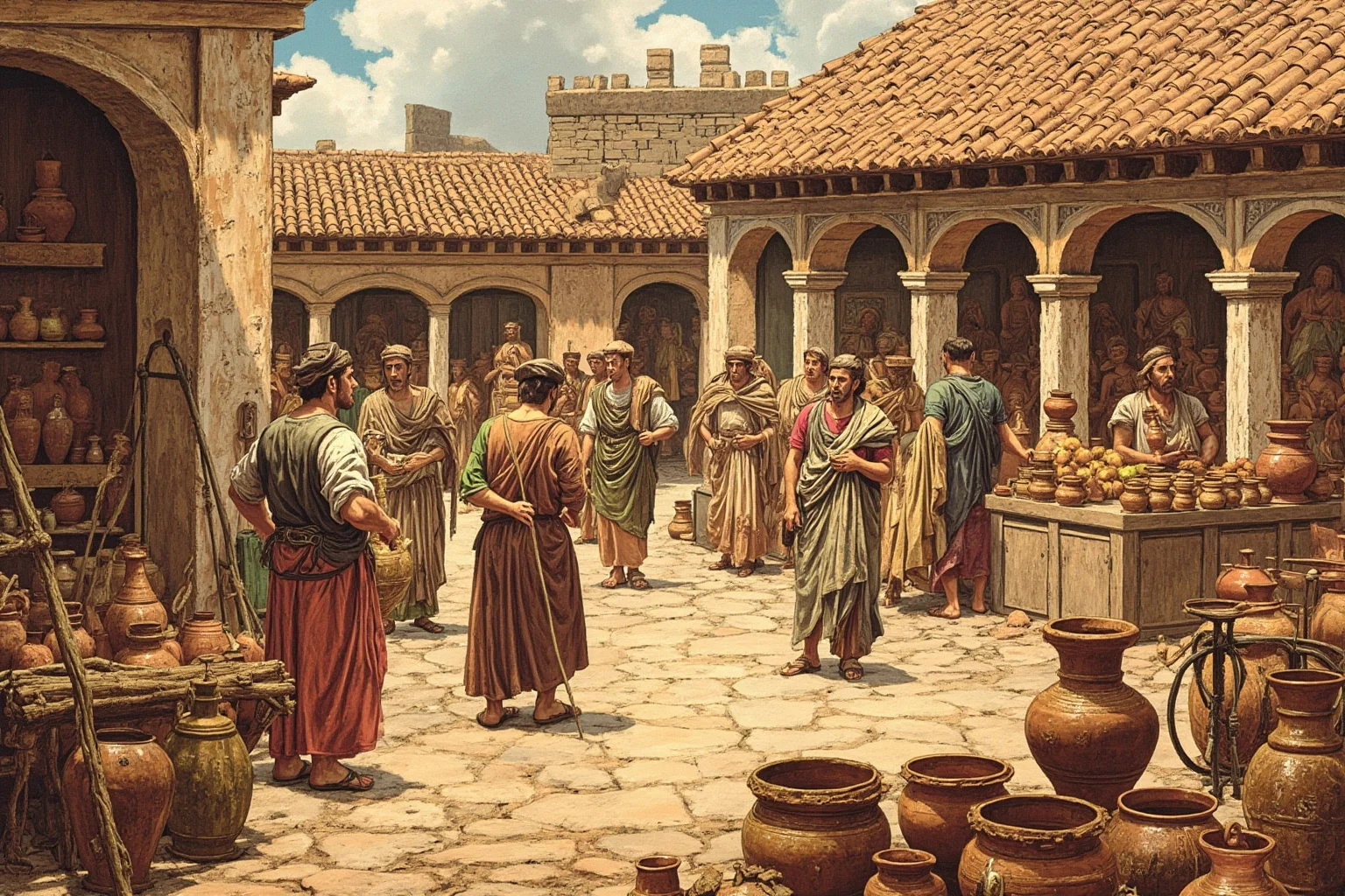 The Role of Markets and Bazaars in Ancient Economies 13 Illustration of an Etruscan marketplace with pottery and metalwork traders in ancient Italy