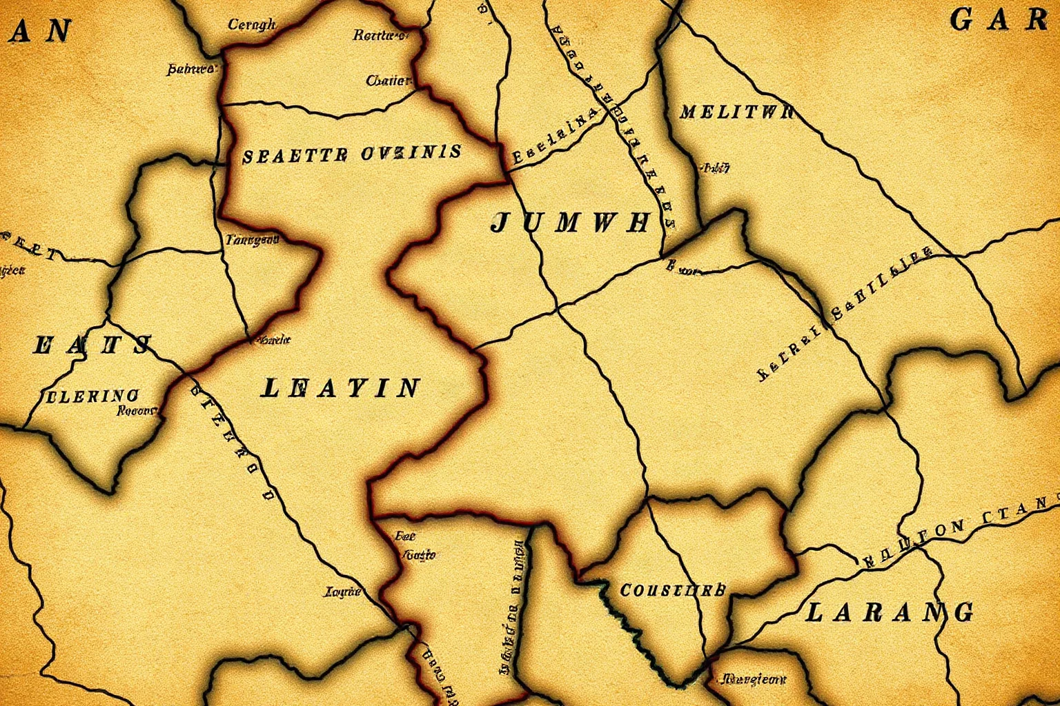 Illustration of an old map with a disputed, unclear borderline between two countries