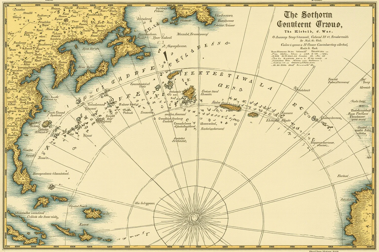 Illustration of an old nautical chart showing a hypothetical unknown southern continent