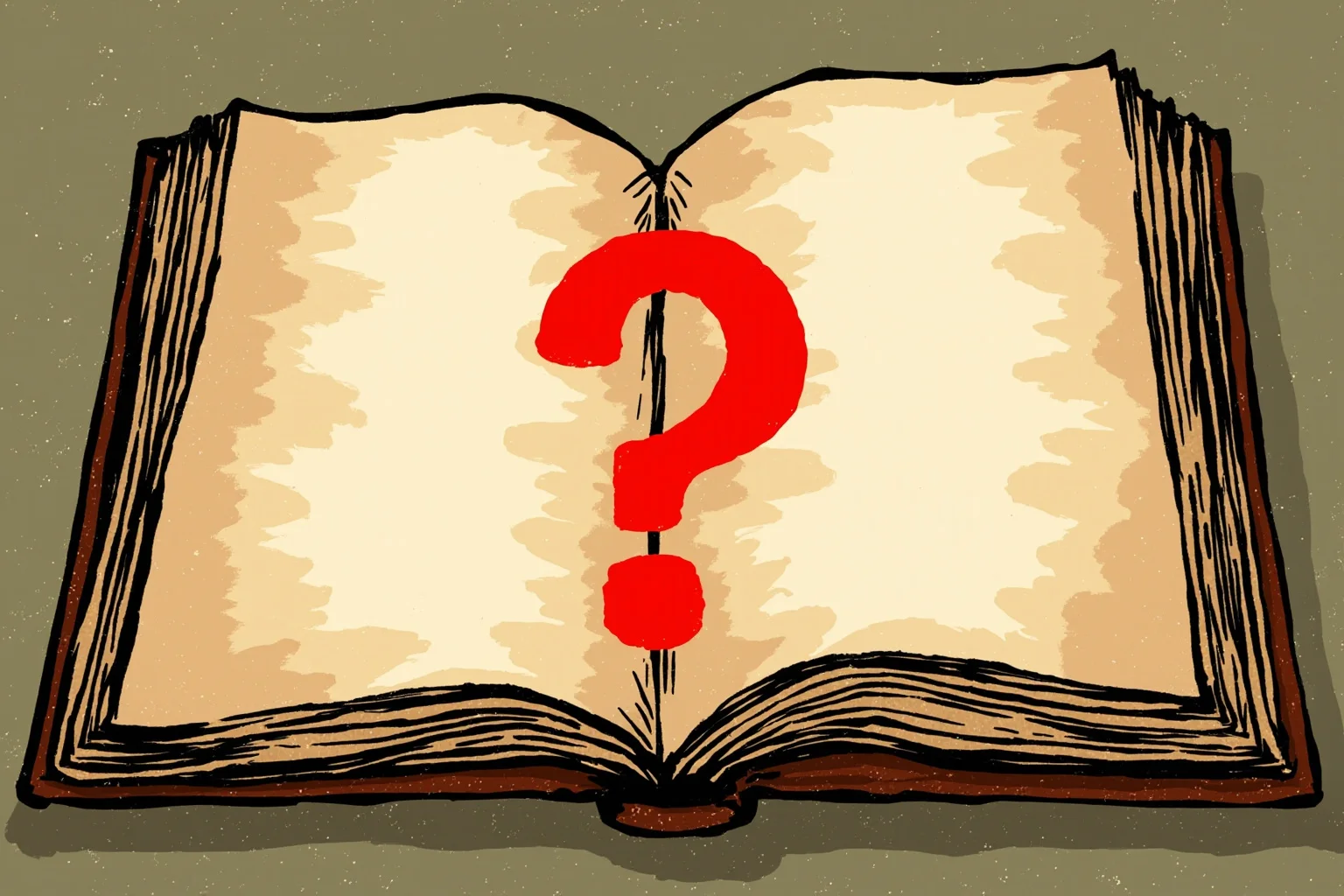 Illustration of an old open book or scroll with a large red question mark overlay symbolizing a myth being questioned