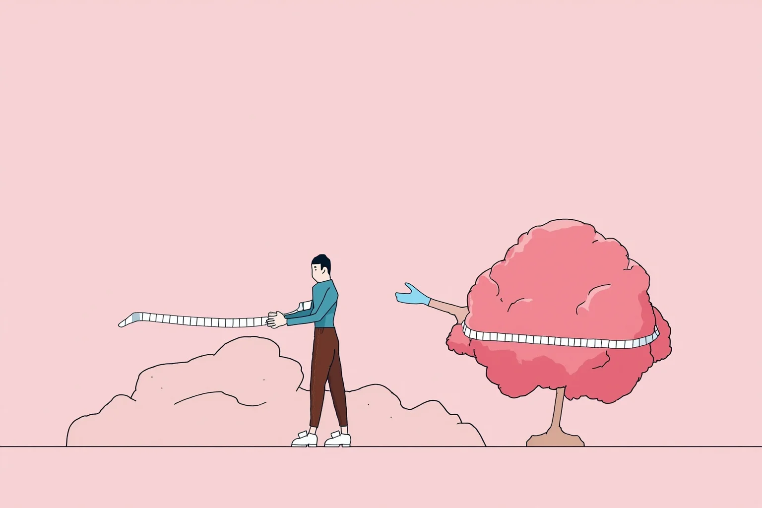 Illustration of an oversized cotton candy sculpture with a measuring tape, record-attempt style scene